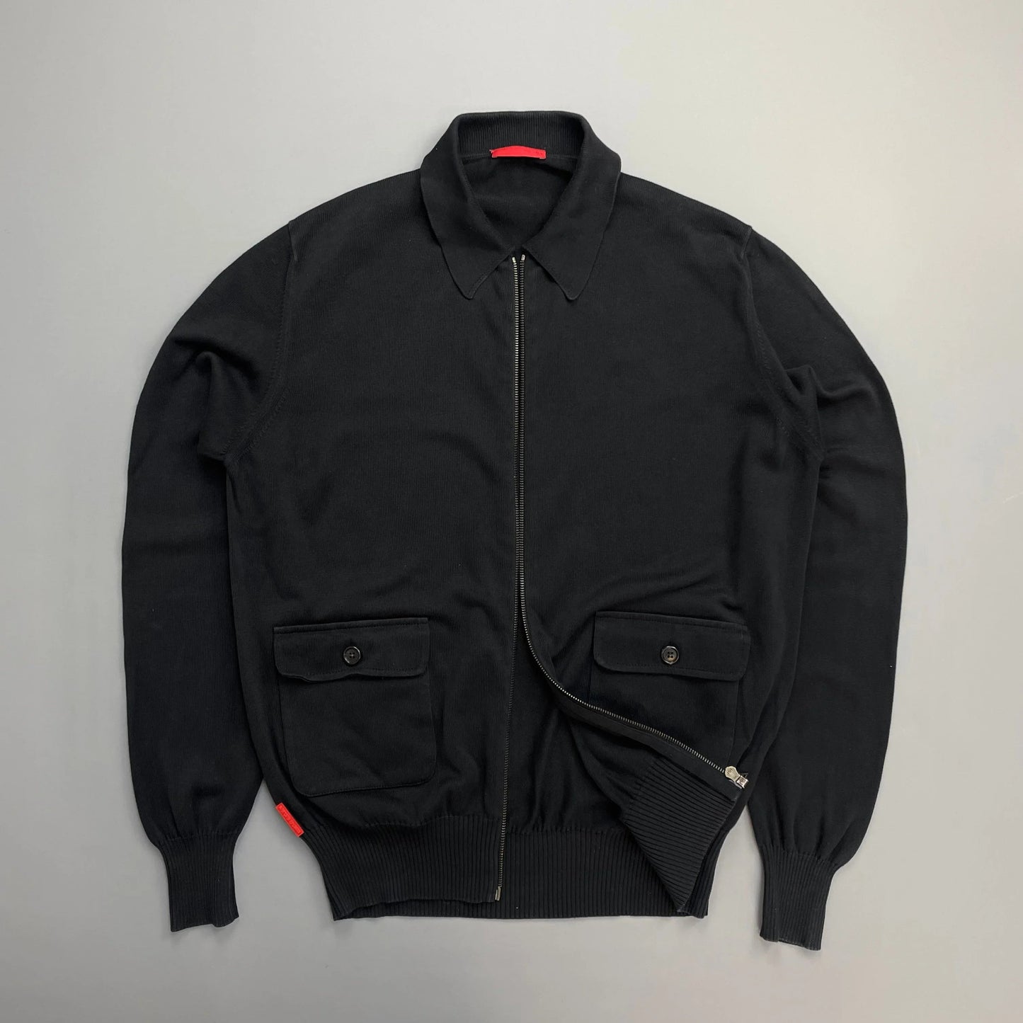Prada Sport Black 2008 Cotton Knit Zip-Through Collared Cardigan