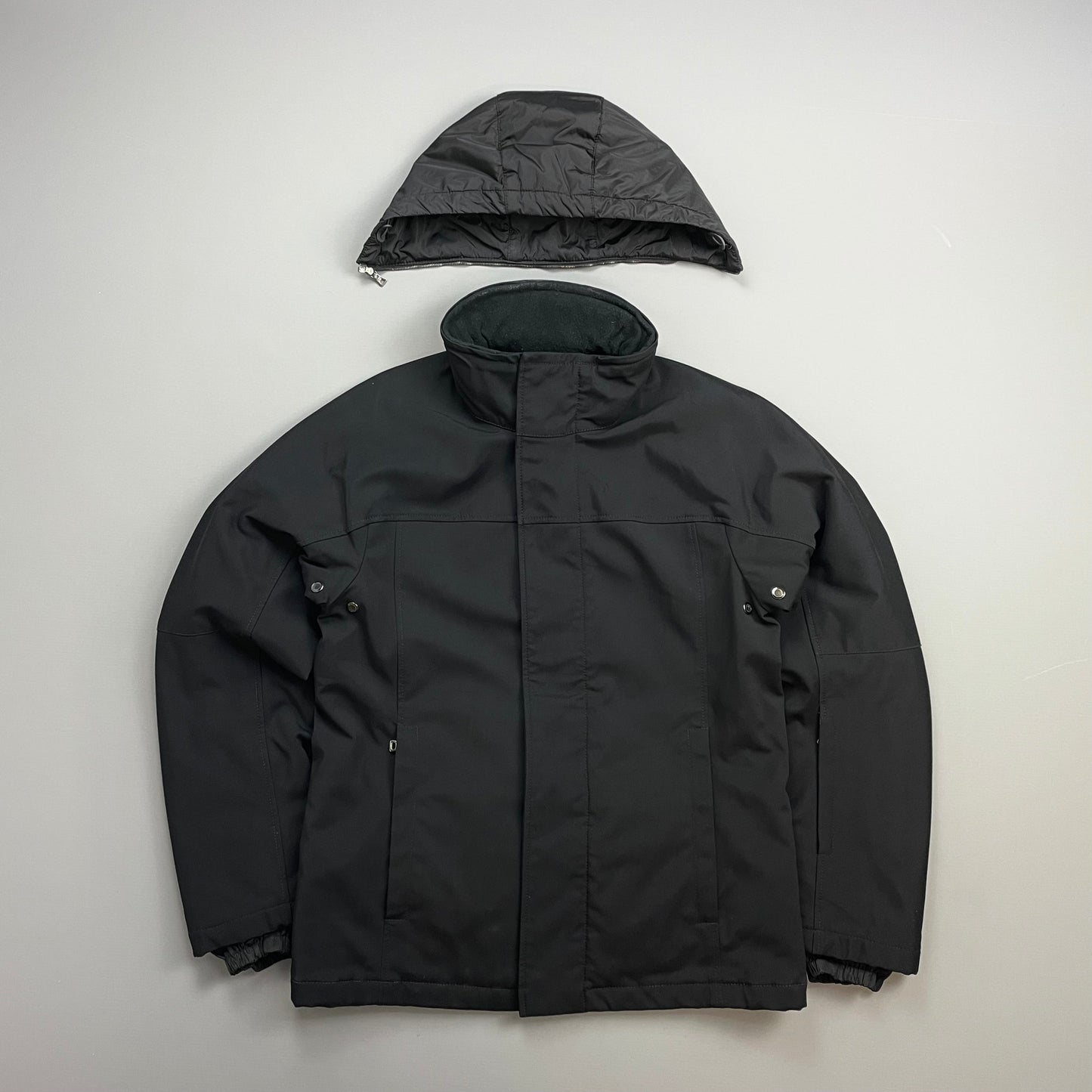 Prada Sport Black 2008 Technical Nylon Fleece-Lined Removable Hood Ski Jacket