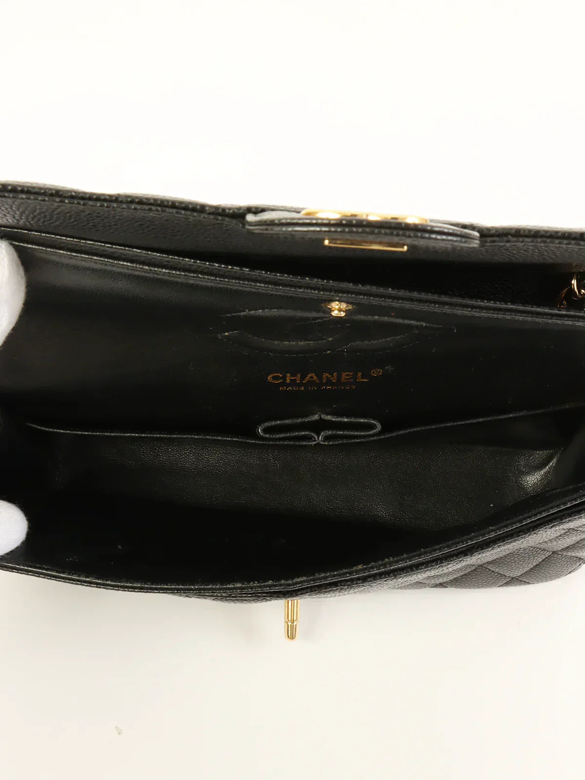 CHANEL Around 2009 Made Caviar Skin Classic Flap Chain Bag 25Cm Black