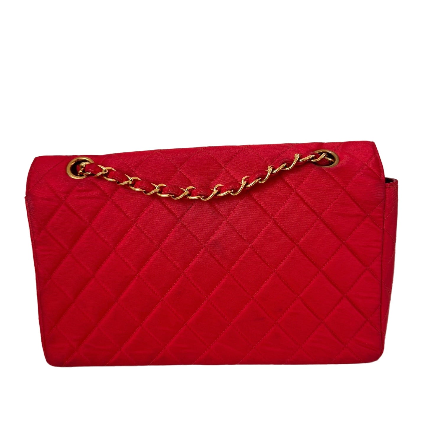 Chanel Classic Flap Medium Red Nylon Satin with 24k Gold Plated HW