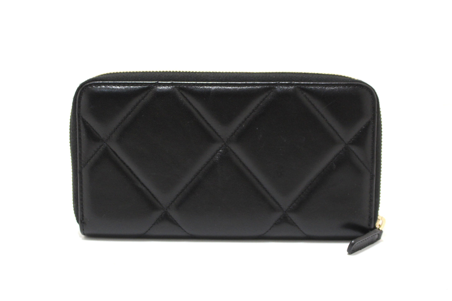 Chanel Black Quilted Lambskin Leather Long Zip Around Wallet