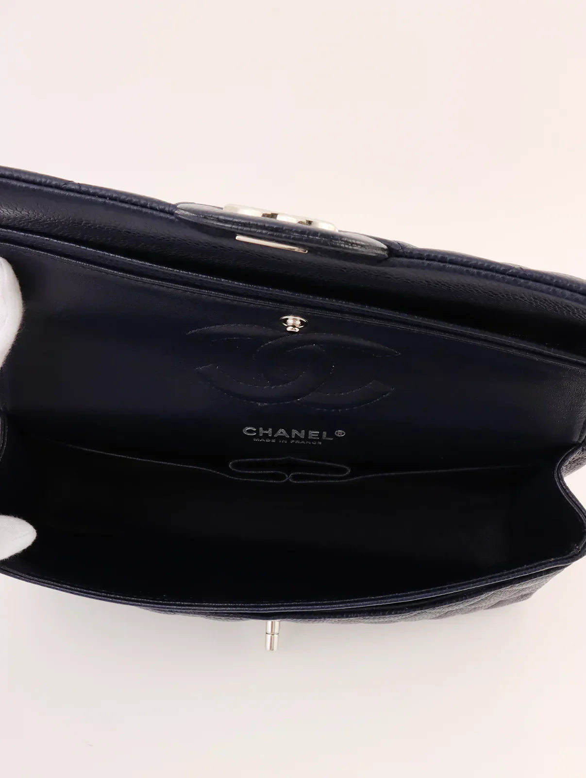 CHANEL Around 2014 Made Caviar Skin Classic Flap Chain Bag 25Cm Navy
