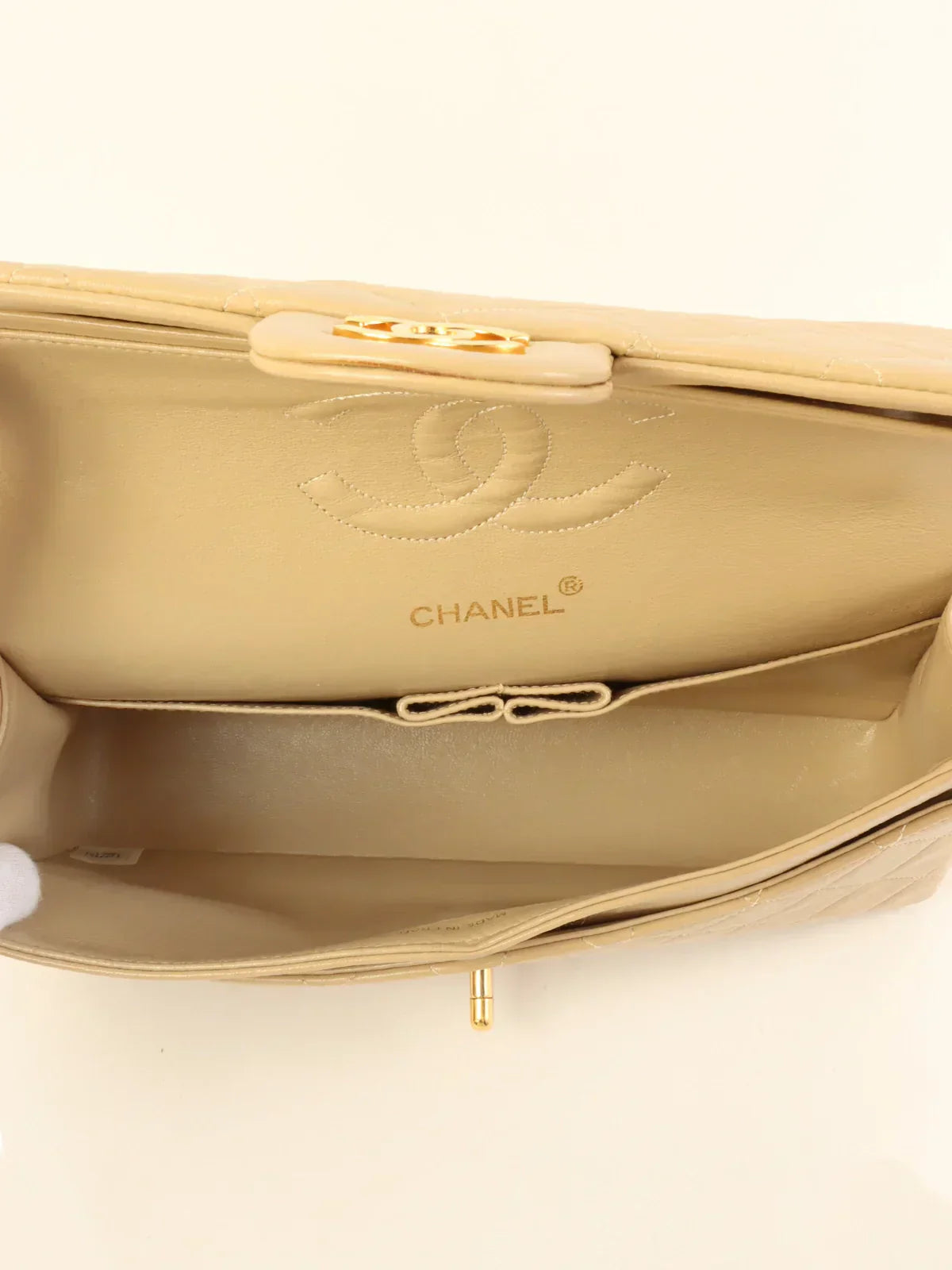 CHANEL Around 1990 Made Classic Flap Chain Bag 25Cm Beige