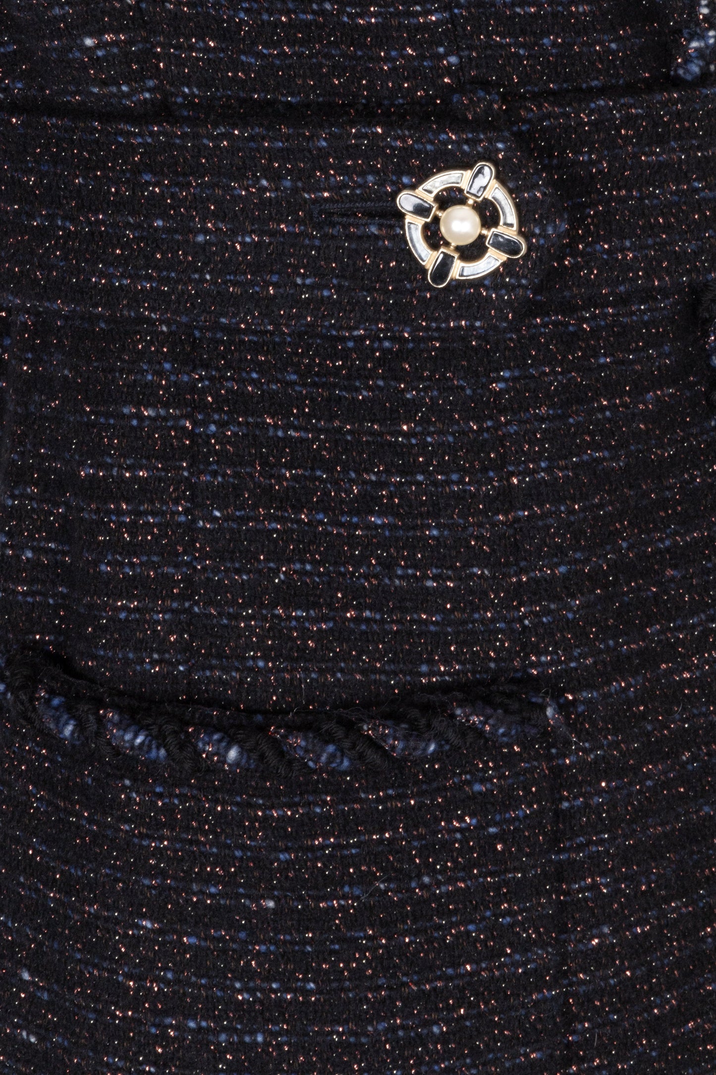 CHANEL 2007 Gripoix Belted Tweed Short Coat Black
