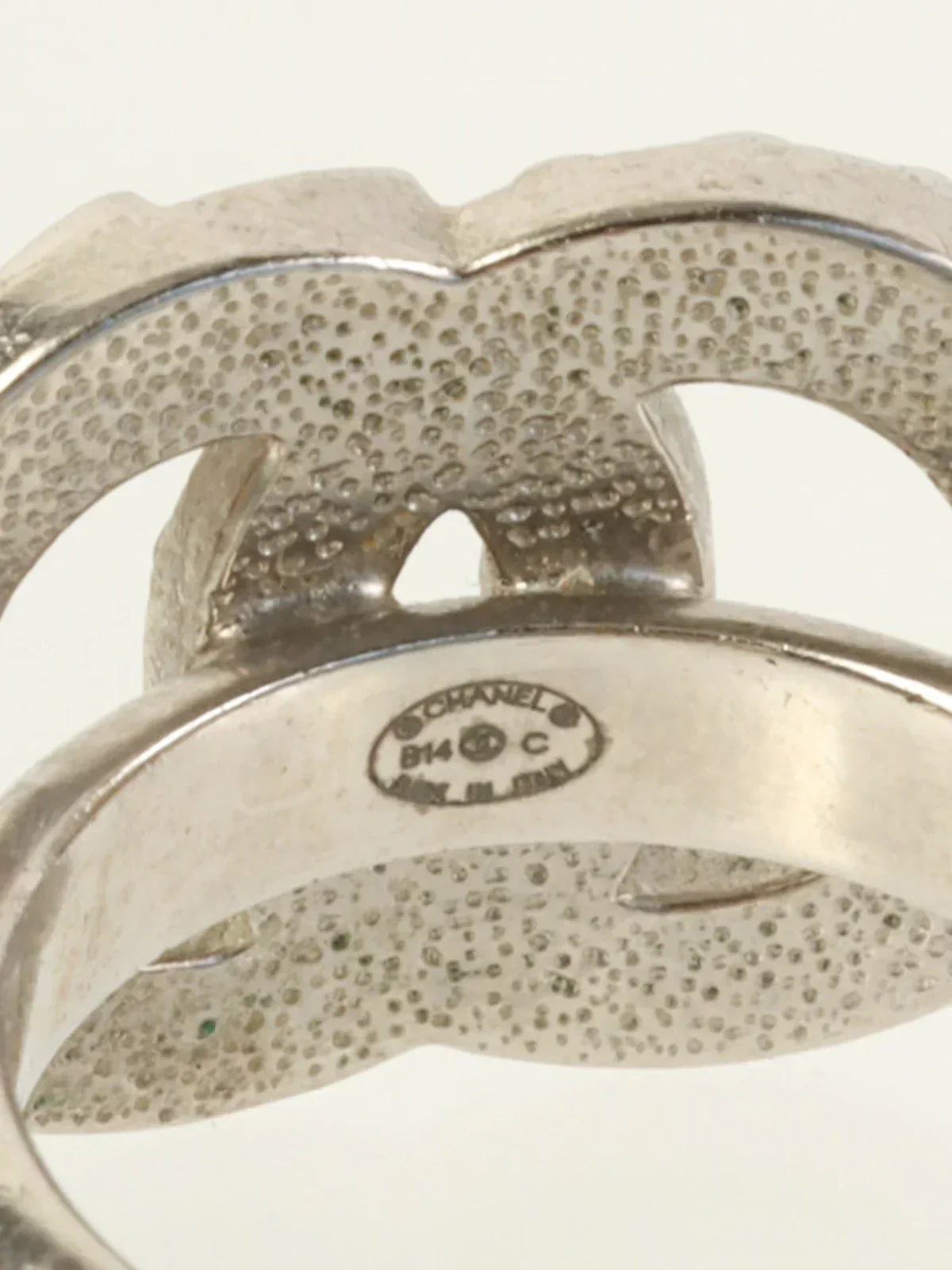 CHANEL 2014 Made Rhinestone Cc Mark Ring Silver