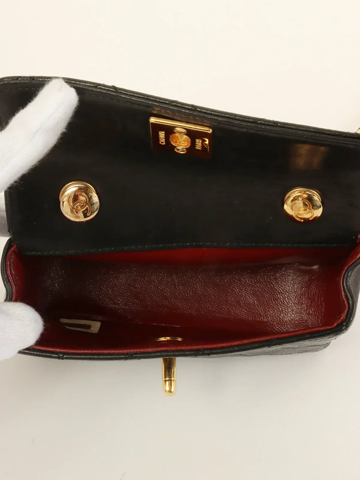 CHANEL Around 1990 Made Straight Flap Turn-Lock Mini Chain Bag Black