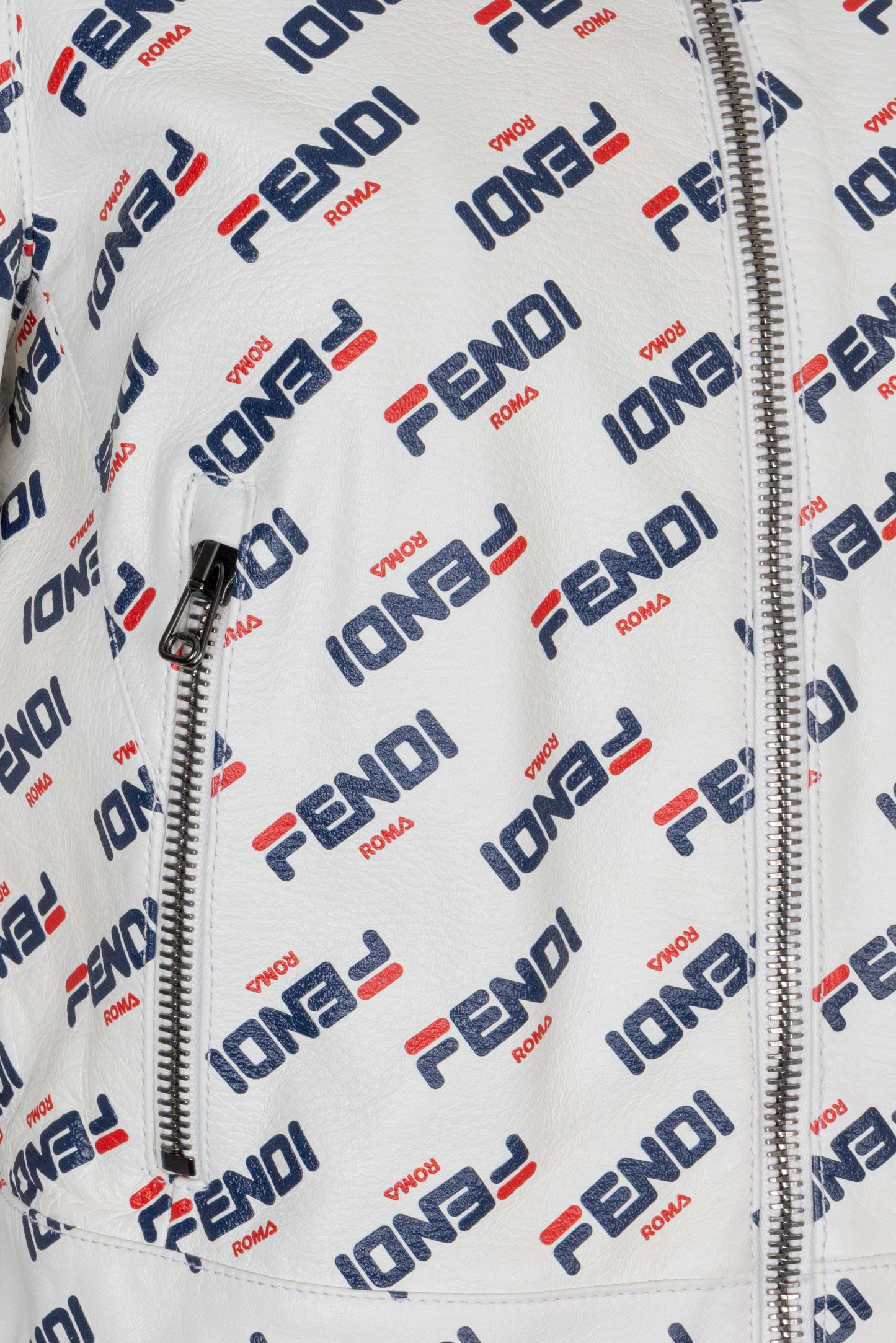 FENDI X Fila Fringed Mania Leather Jacket White