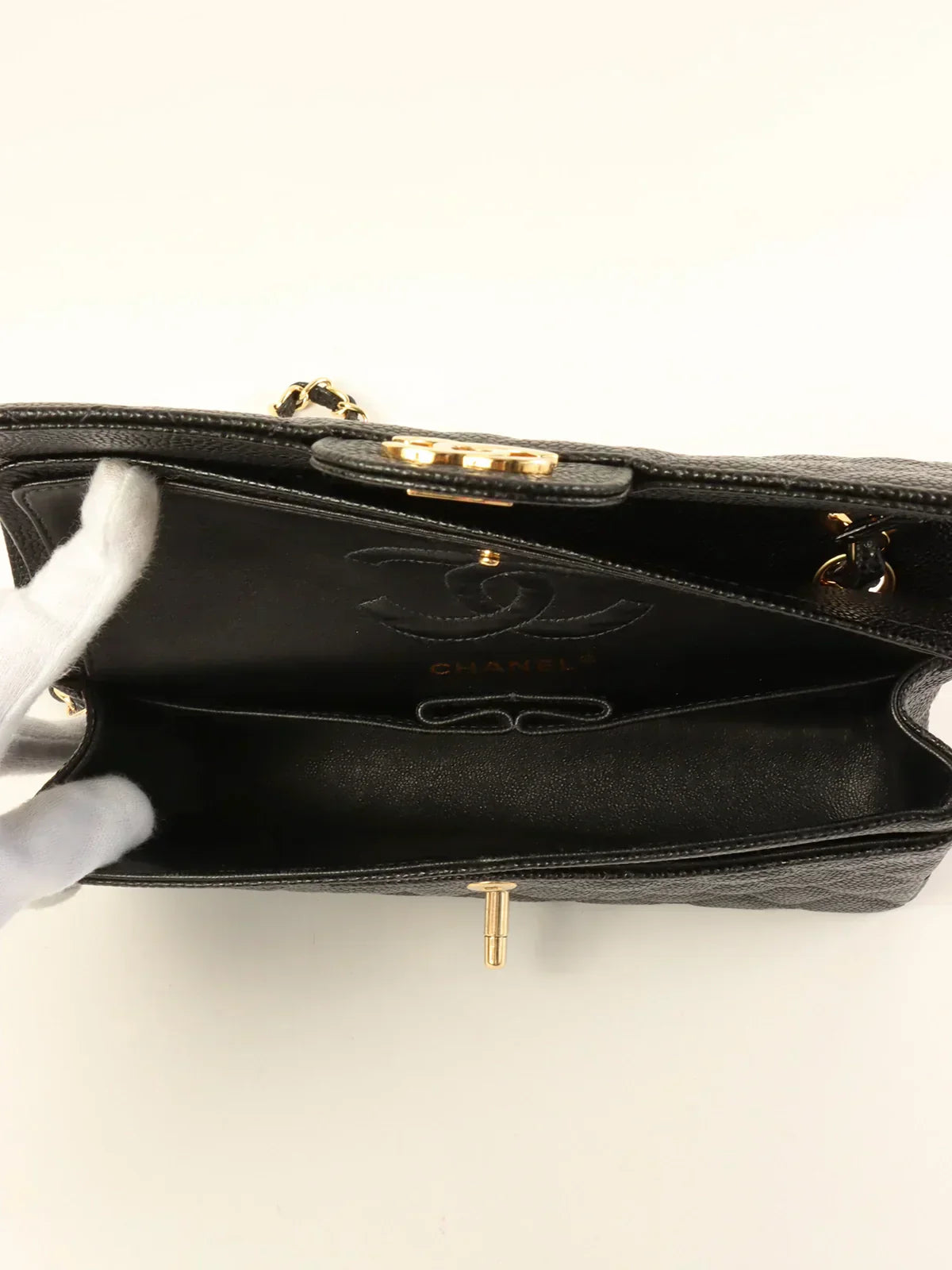 CHANEL Around 2003 Made Caviar Skin Classic Flap Chain Bag 23Cm Black