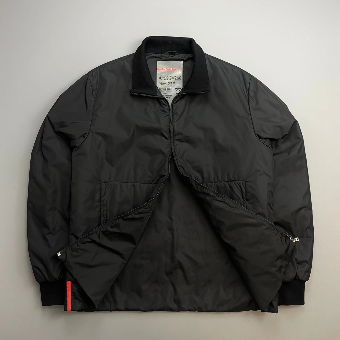 Prada Sport Black 00s Wool-Trimmed Nylon Padded Harrington Bomber Liner Jacket