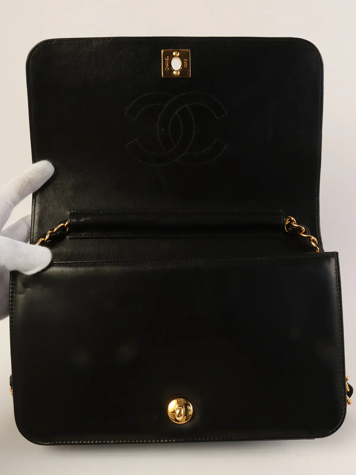 CHANEL Around 2004 Made Full Flap Turn-Lock Chain Bag Black