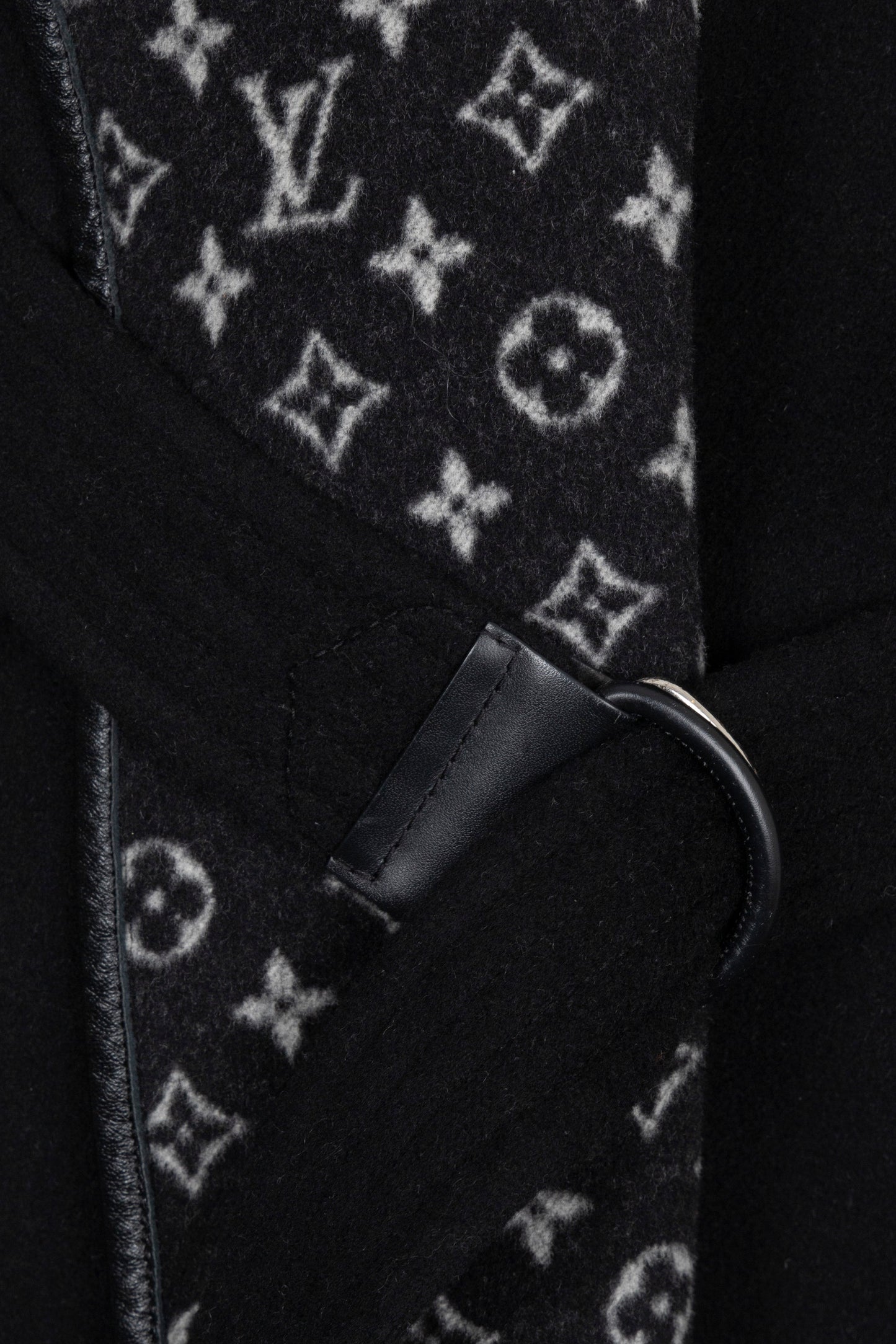 LOUIS VUITTON Hooded Wrap Coat Wool Black