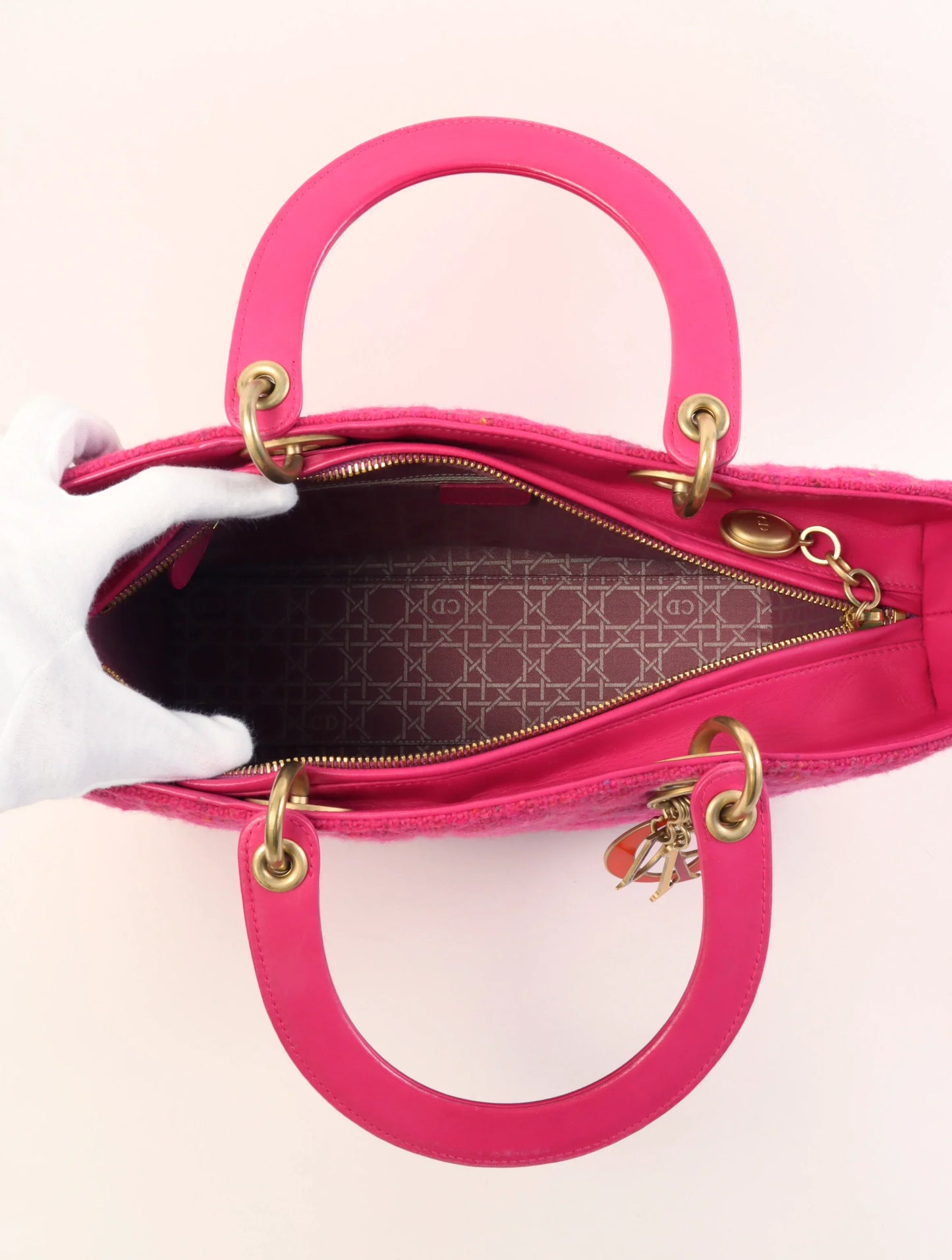 DIOR Tweed Lady 2Way Bag L Pink/Multi