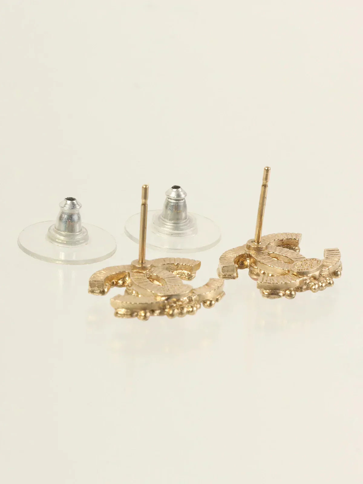 CHANEL 2012 Made Rhinestone Cc Mark Pierced Earrings Gold/Pink/Black