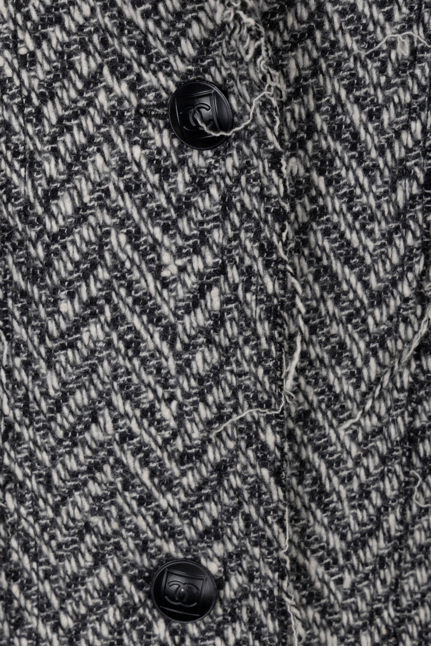 CHANEL 2008 Zigzag Distressed Knit Jacket Black White