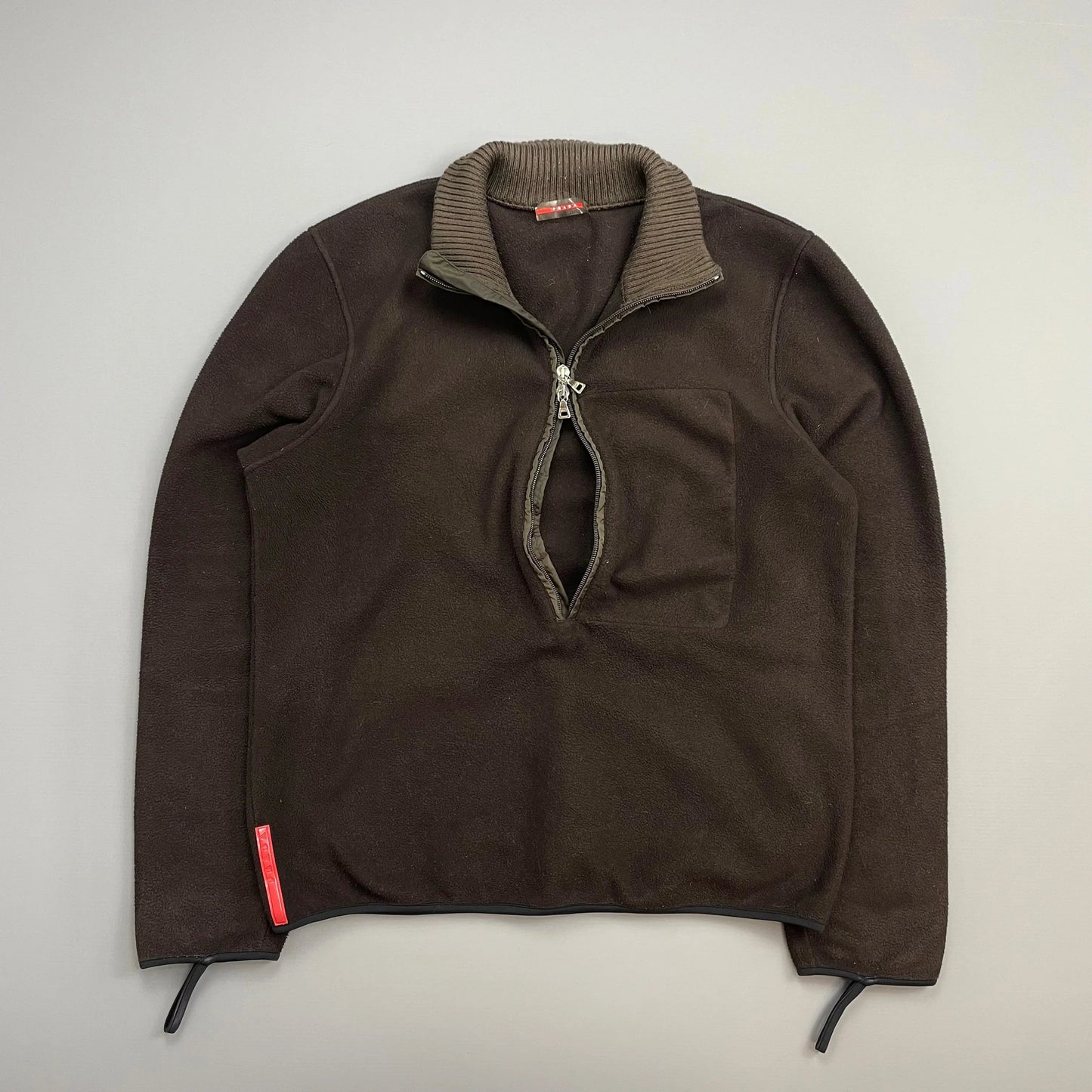 Prada Sport Brown 00s Nylon Elbow Dual-Zip Lightweight Fleece Jumper