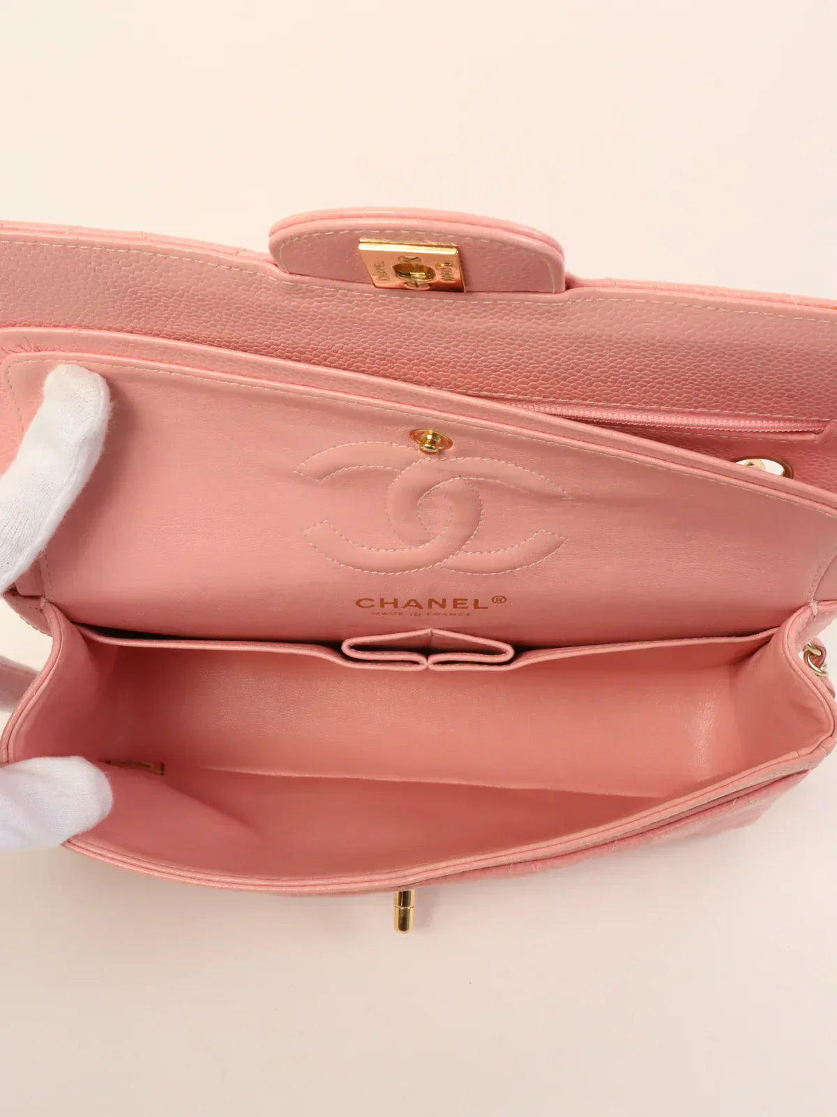 CHANEL Around 2003 Made Caviar Skin Classic Flap Chain Bag 23Cm Pink