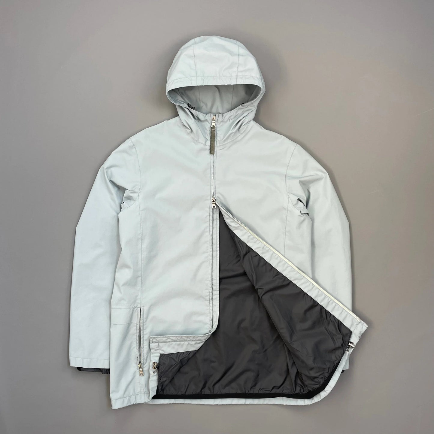 Prada Sport Light Blue Technical Multi-Pocket Goretex Hooded Parka Jacket