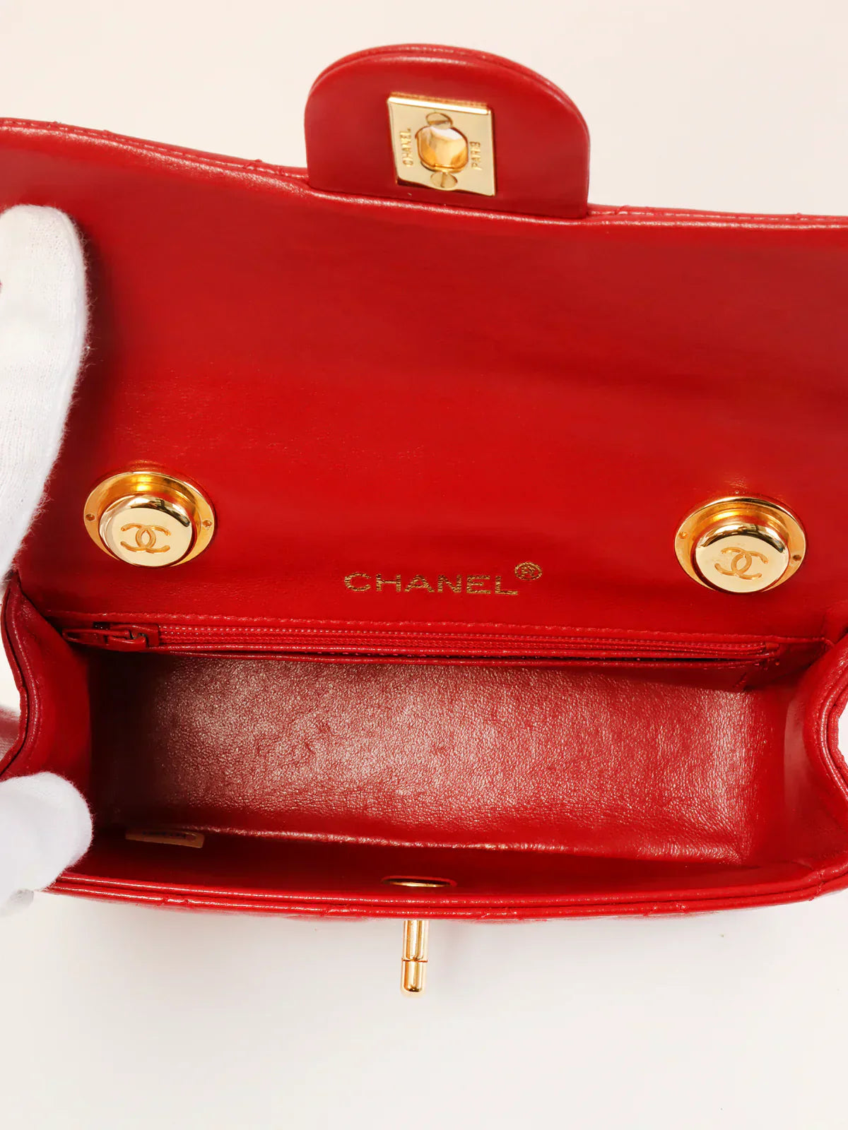 CHANEL Around 1990 Made Classic Flap Chain Top Handle Bag Mini Red