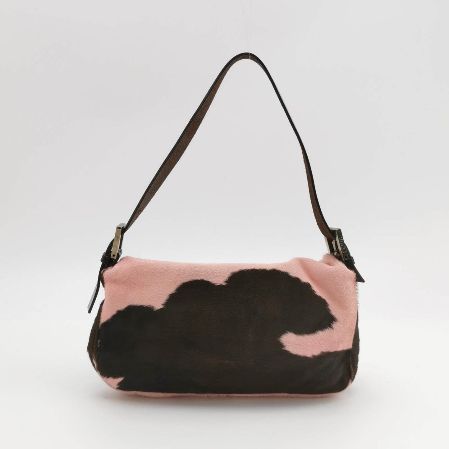 Fendi Baguette Pony Style Calfskin Leather Shoulder Bag in Pink Cow Print