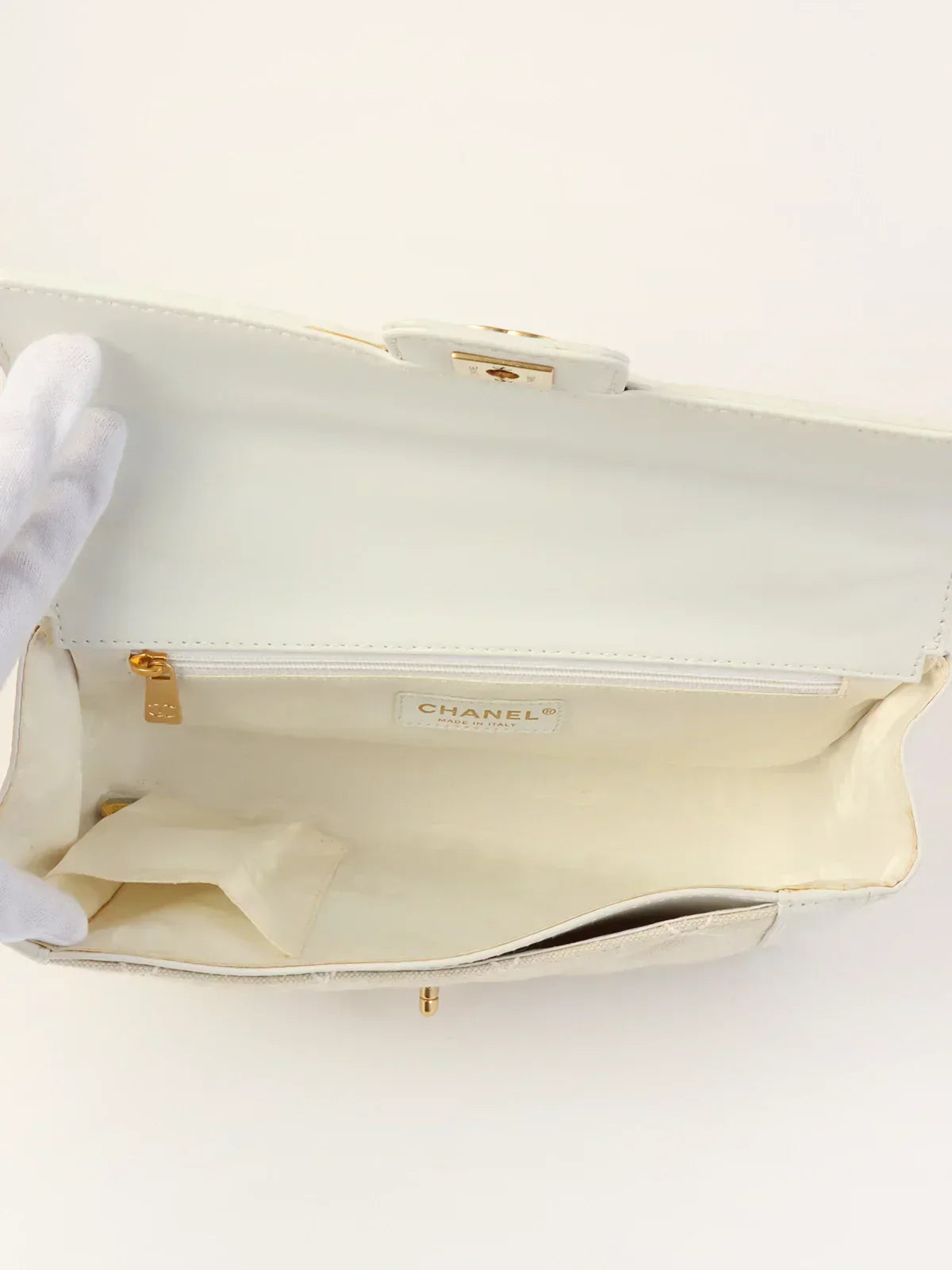 CHANEL Around 2004 Made Wild Stitch Turn-Lock Top Handle Bag Ivory/White