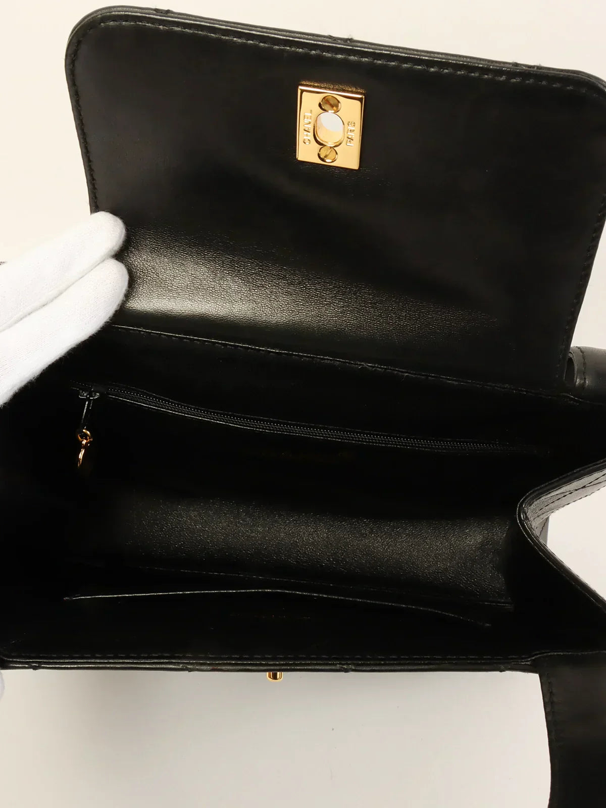 CHANEL Around 1998 Made Turn-Lock Top Handle Bag Black