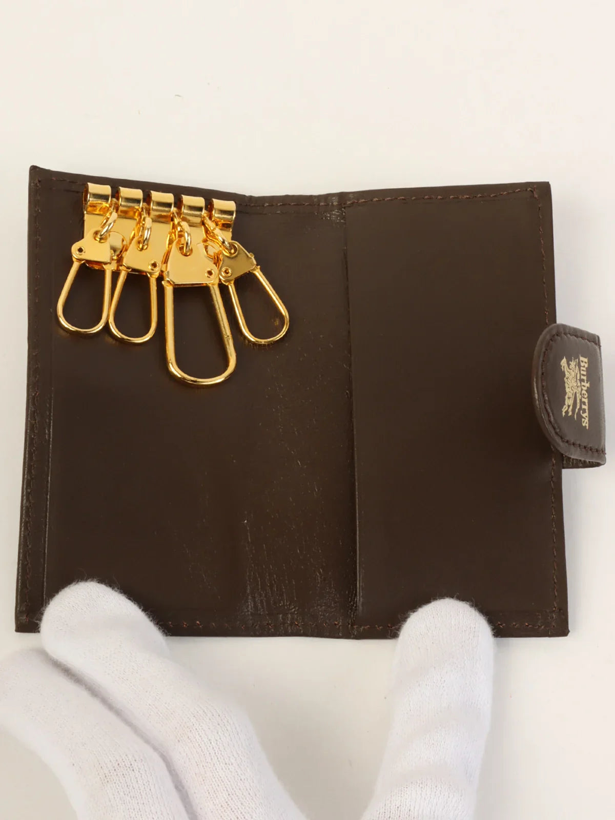 BURBERRY Check Pattern Logo Embossed Key Case Melon Yellow/Brown
