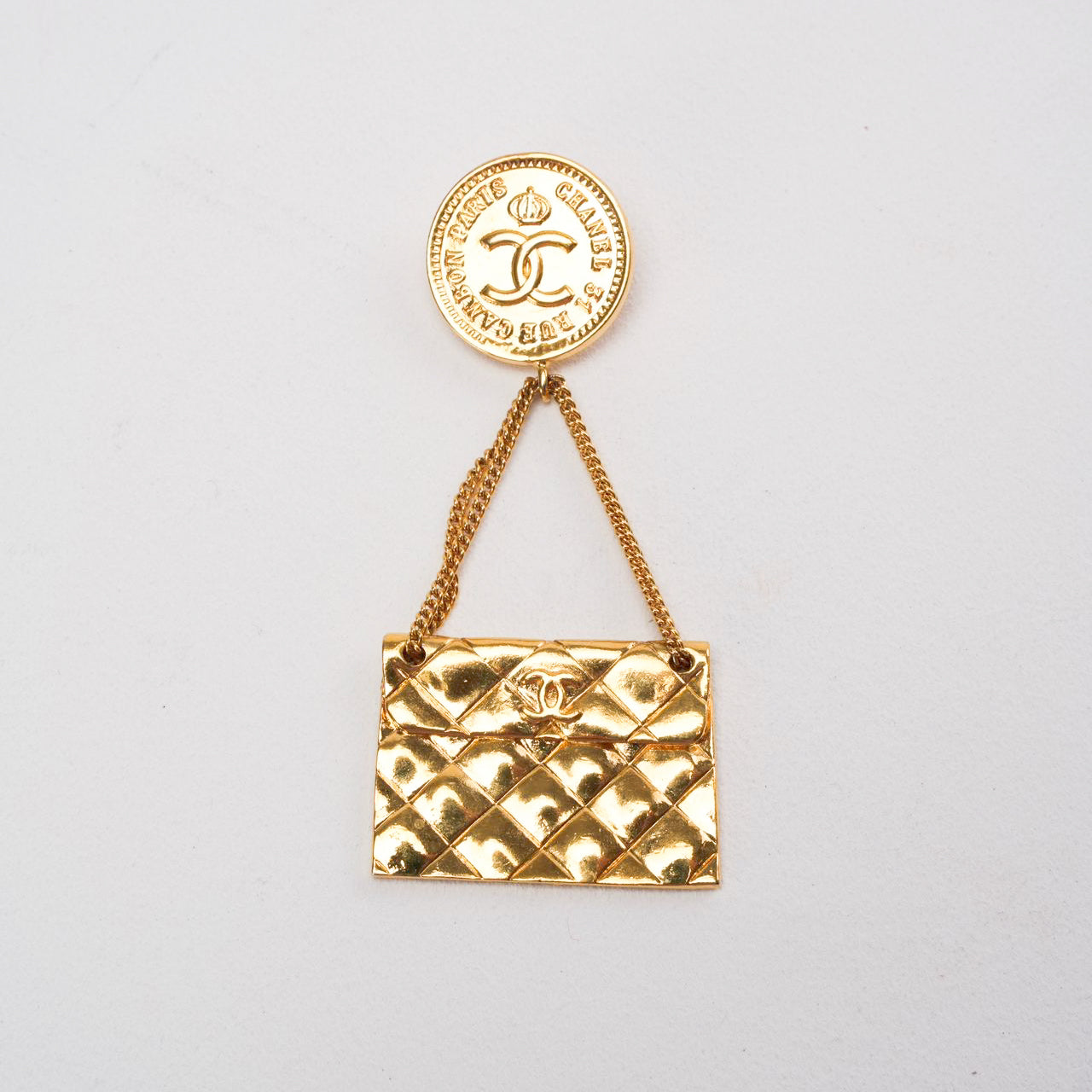 Chanel Gold Plated Coin Handbag Brooch