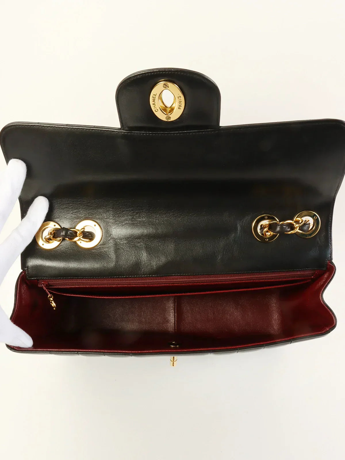 CHANEL Around 1995 Made Mademoiselle Stitch Turn-Lock Chain Bag Black