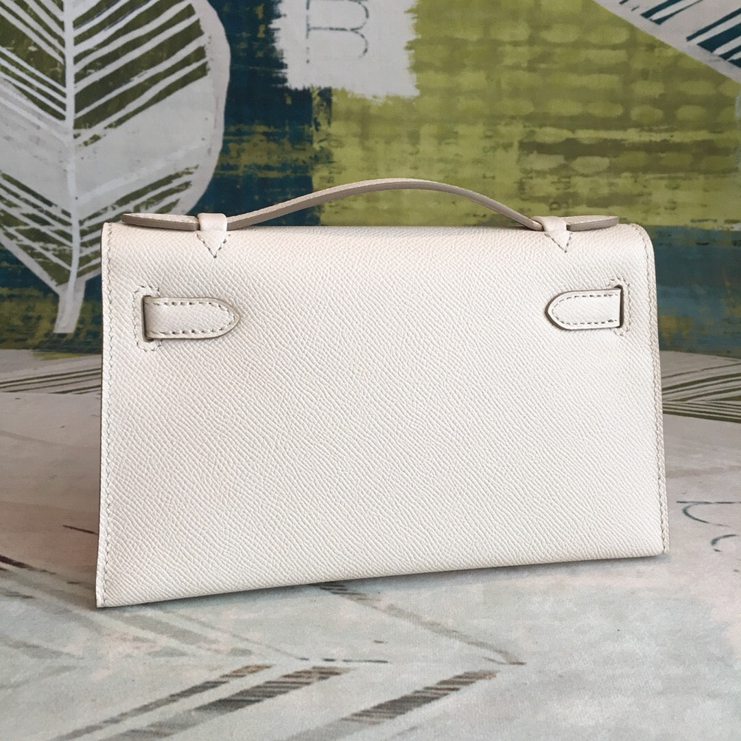 Top Quality Kelly Pochettee White For Women Gold Toned Hardware 8.5in/22cm