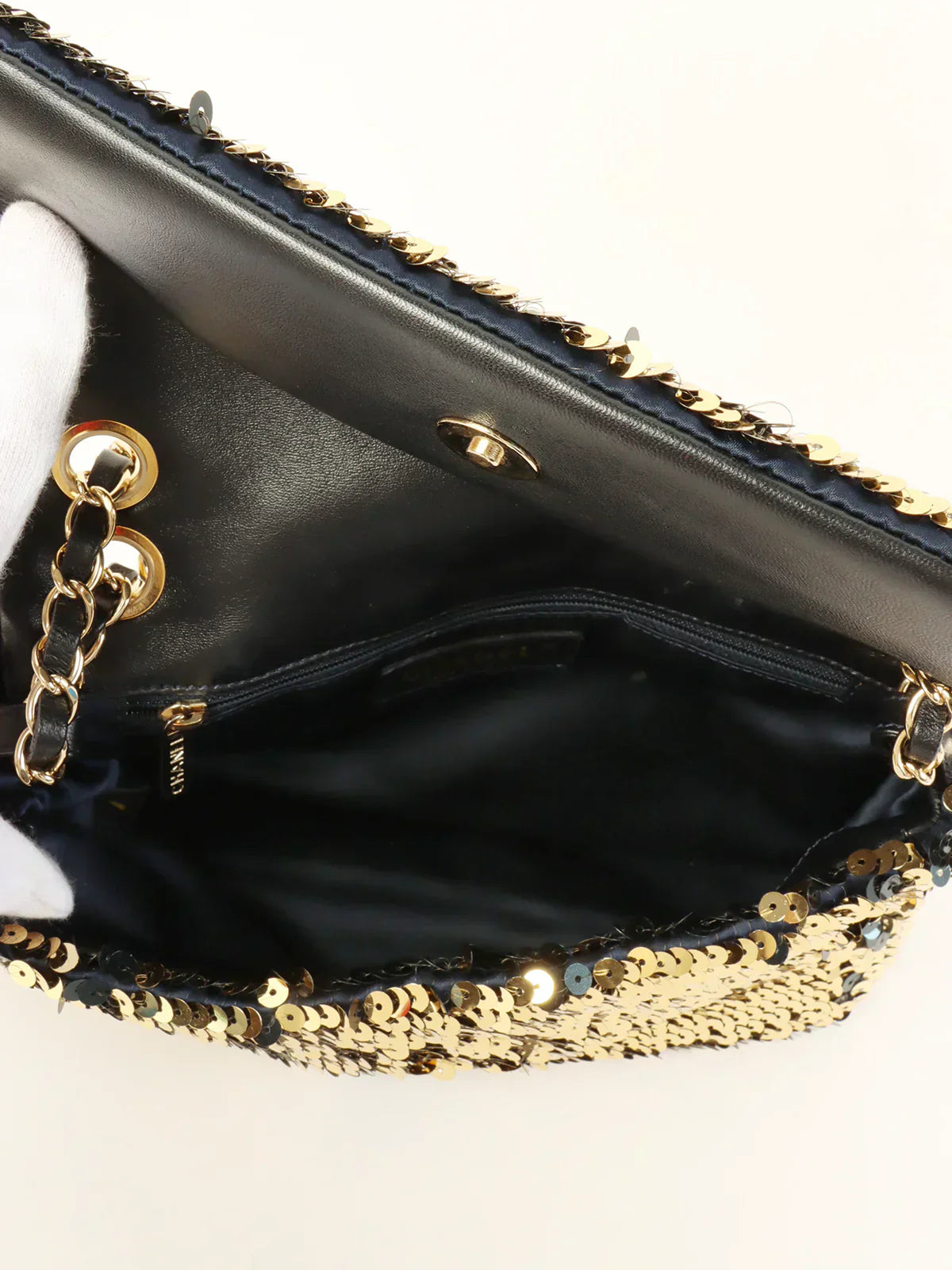 CHANEL Around 2008 Made Sequin Cc Mark Chain Bag Gold/Black
