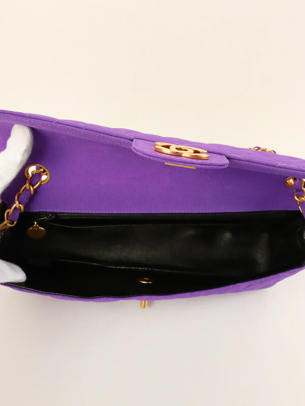 CHANEL Around 1995 Made Canvas Classic Flap Chain Bag 25Cm Purple