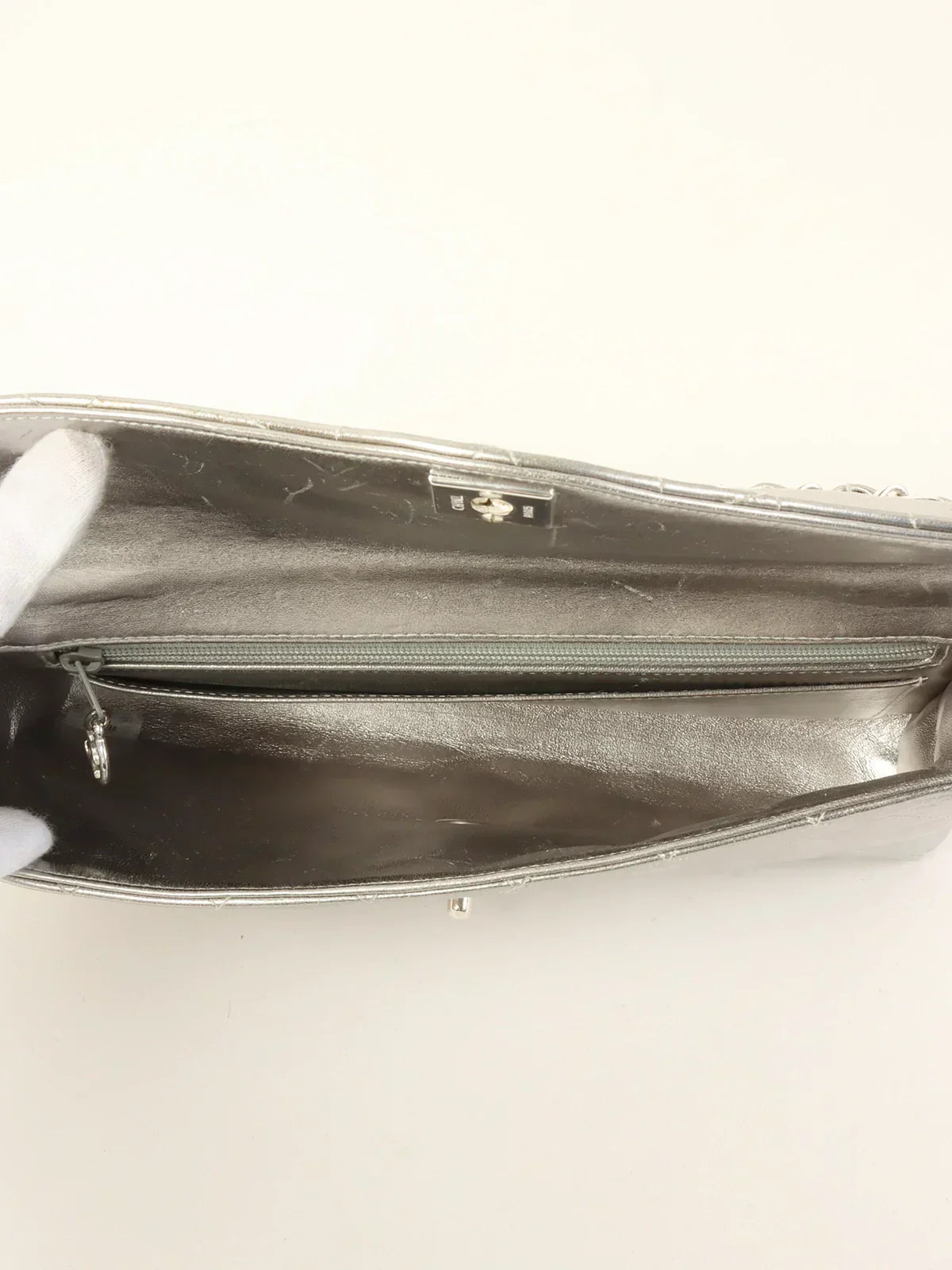 CHANEL Around 1997 Turn-Lock Chain Top Handle Bag Silver