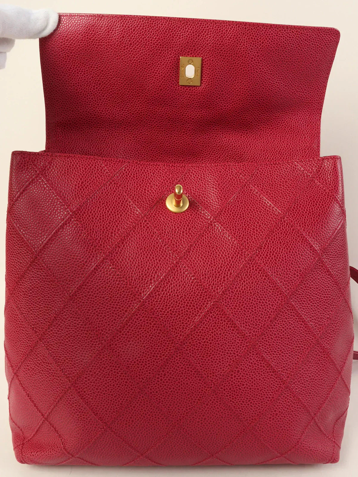 CHANEL Around 2000 Made Caviar Skin Bicolore Stitch Turn-Lock Backpack Fuchsia Pink