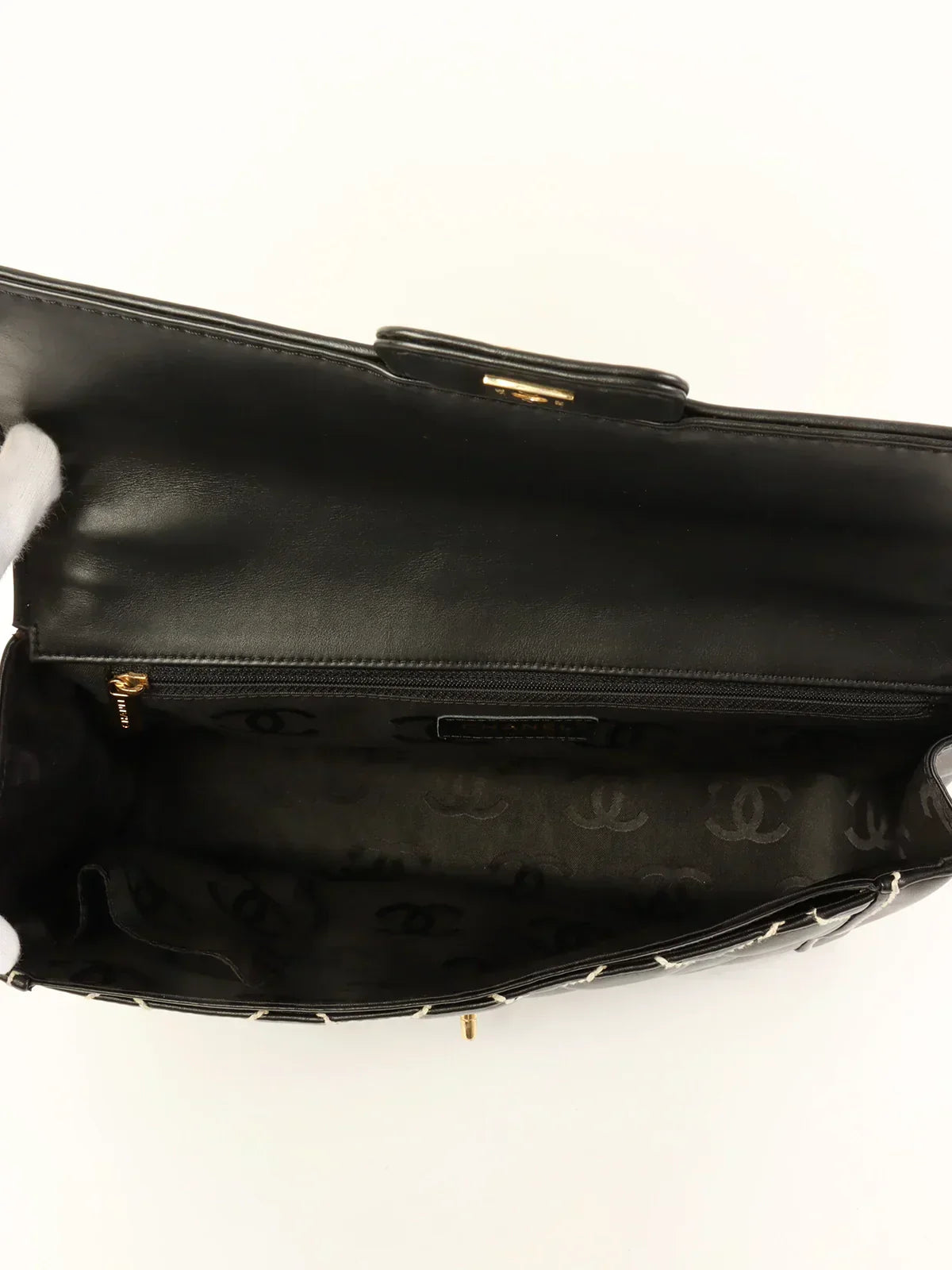 CHANEL Around 2004 Made Wild Stitch Turn-Lock Top Handle Bag Black