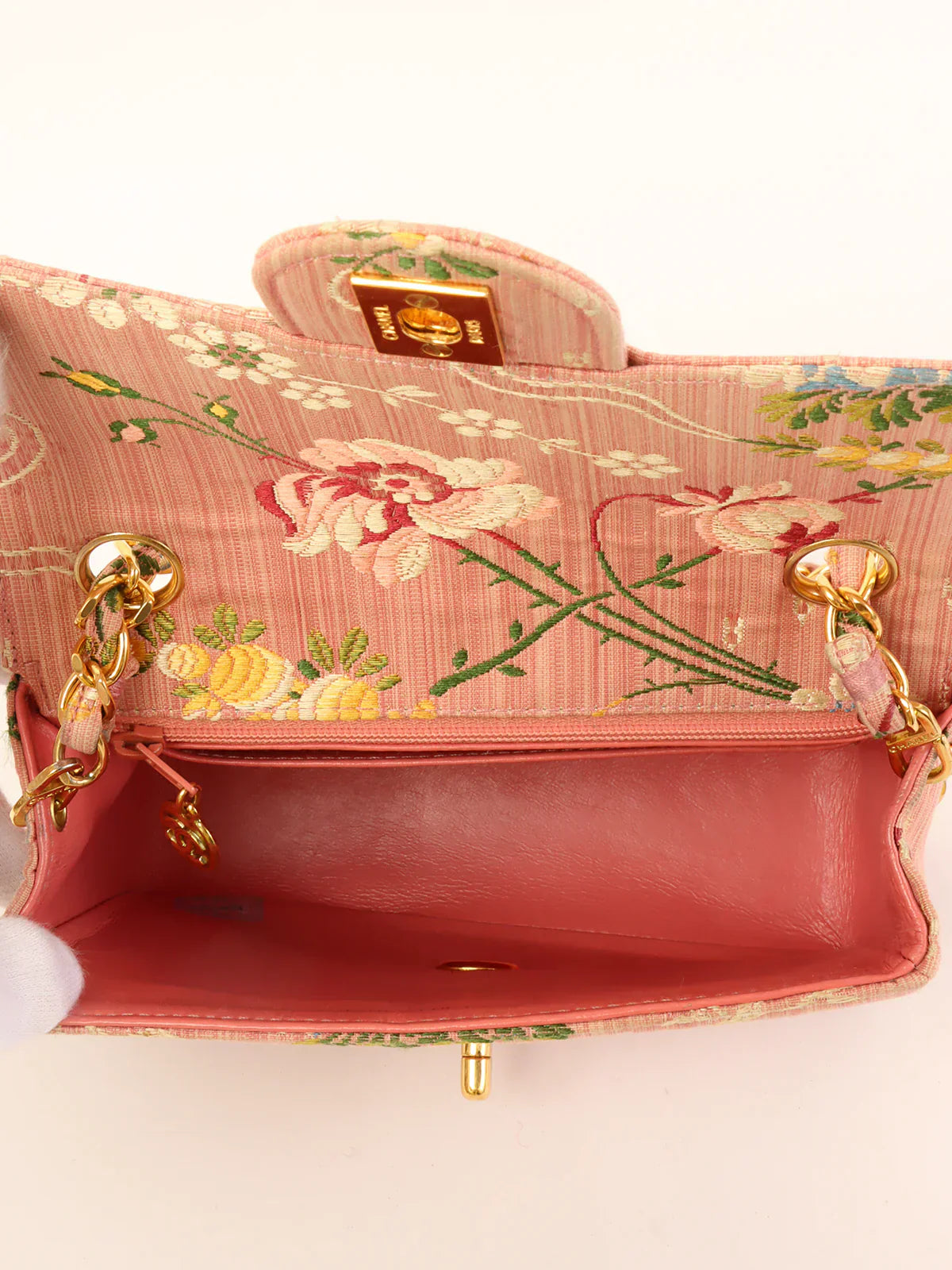 CHANEL Around 1992 Made Flower Stitch Classic Flap Chain Bag Mini Pink/Multi