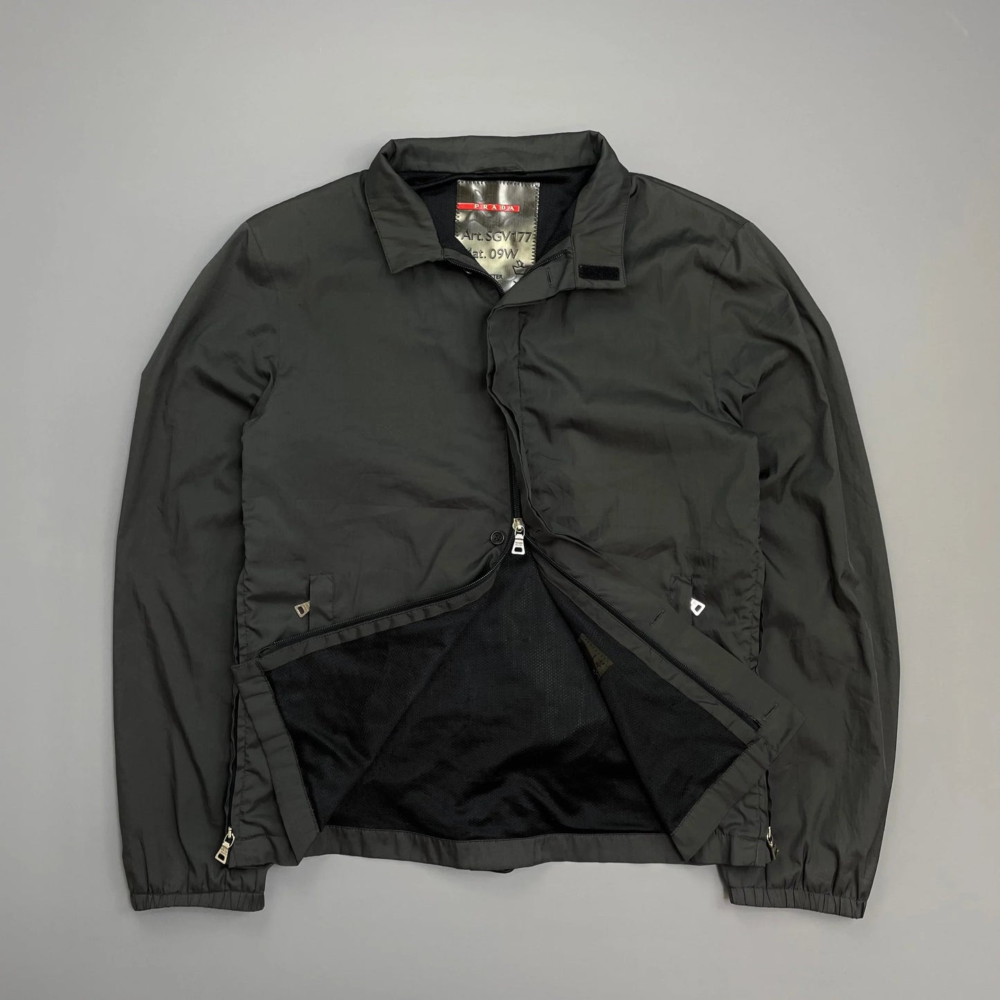 Prada Sport Grey 00s Hidden-Vent Concealed Hood Technical Jacket