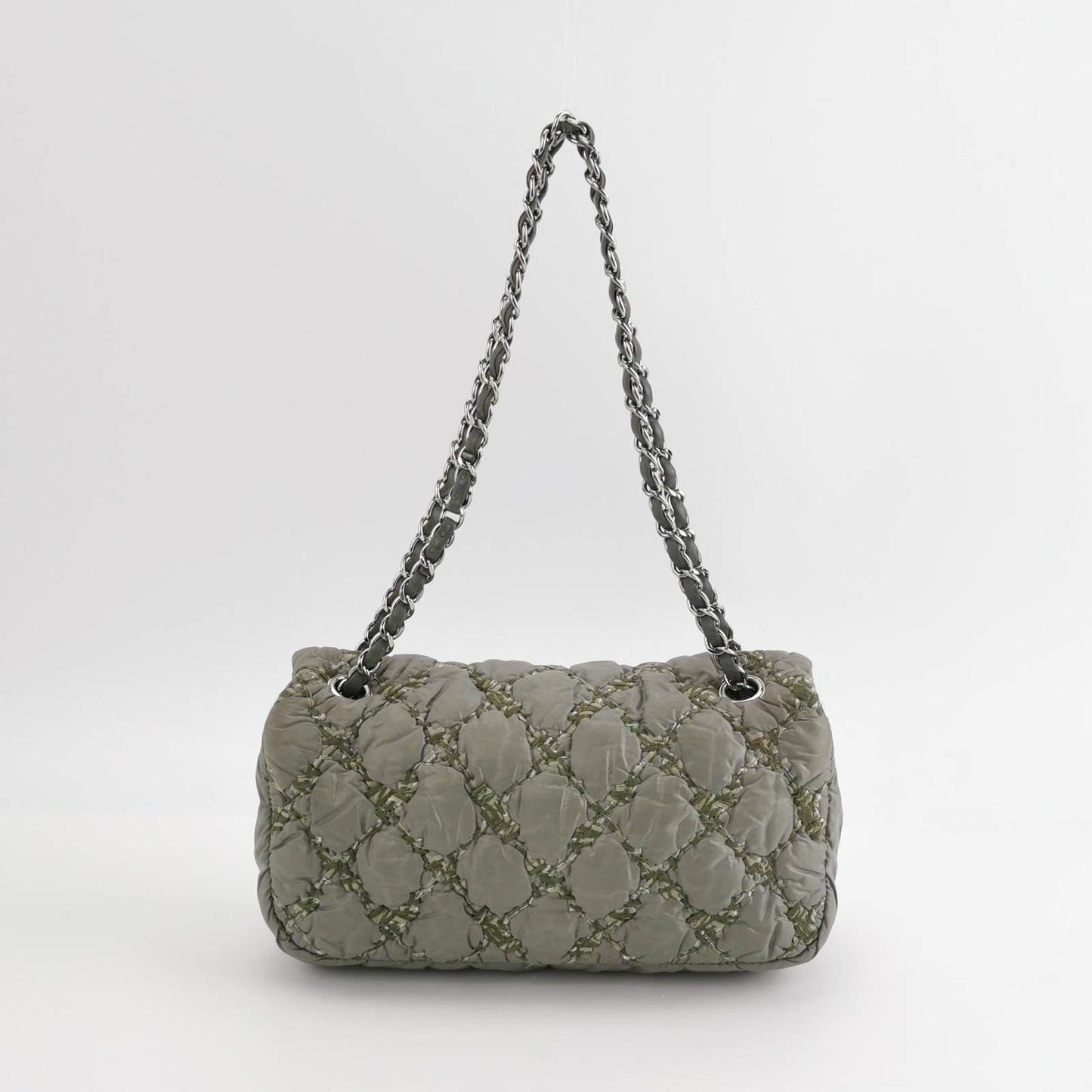 Chanel 2011 Paris-Byzance Tweed On Stitch Nylon Quilted Flap Bag Grey