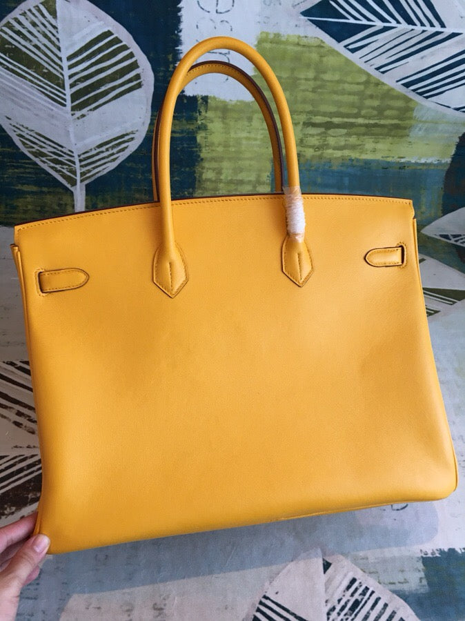 Top Quality Birkin Yellow For Women Gold Toned Hardware 11.8in/30cm