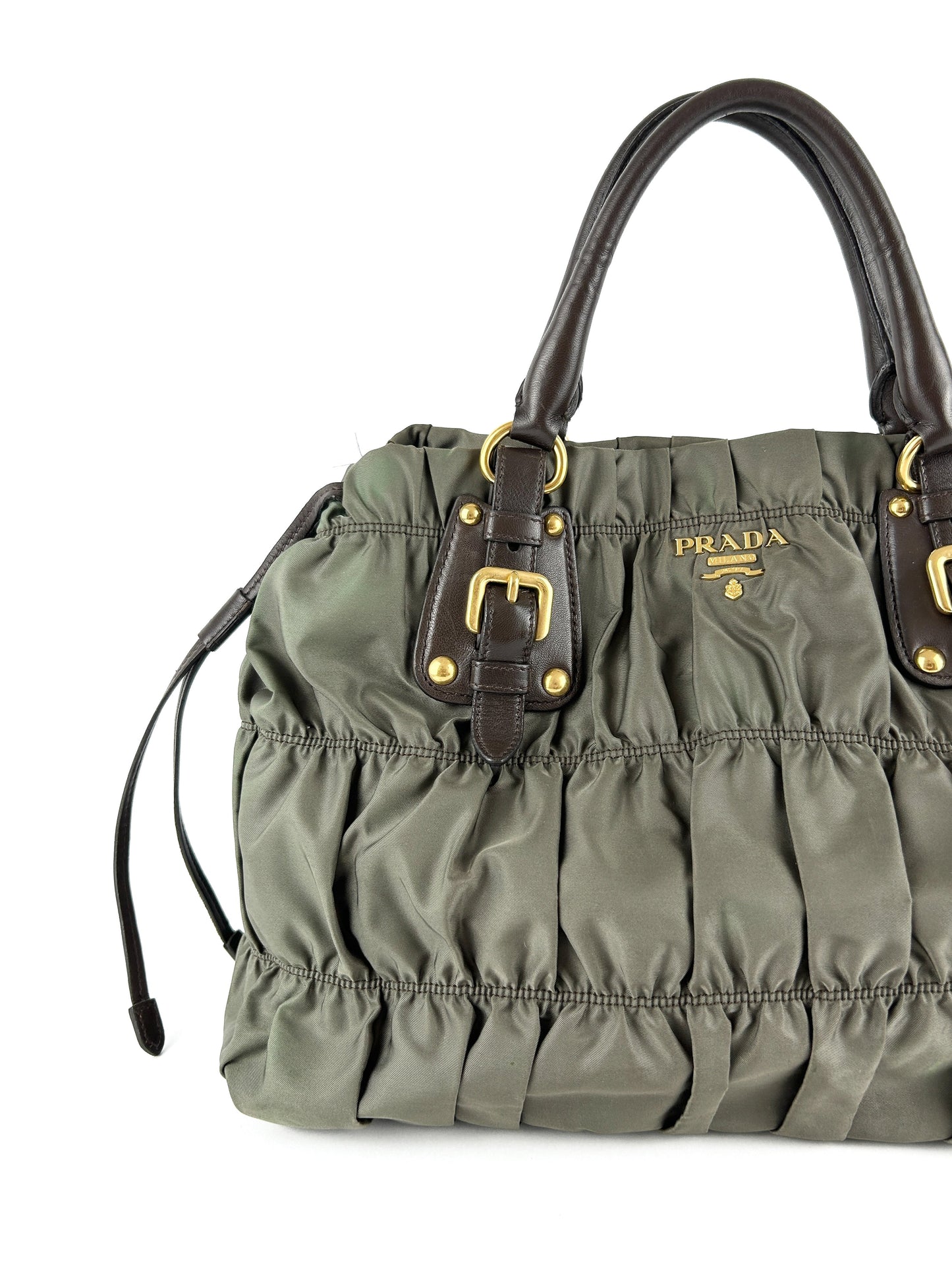 Prada Khaki Tessuto Gaufre Nylon Satchel Bag (with extension strap)