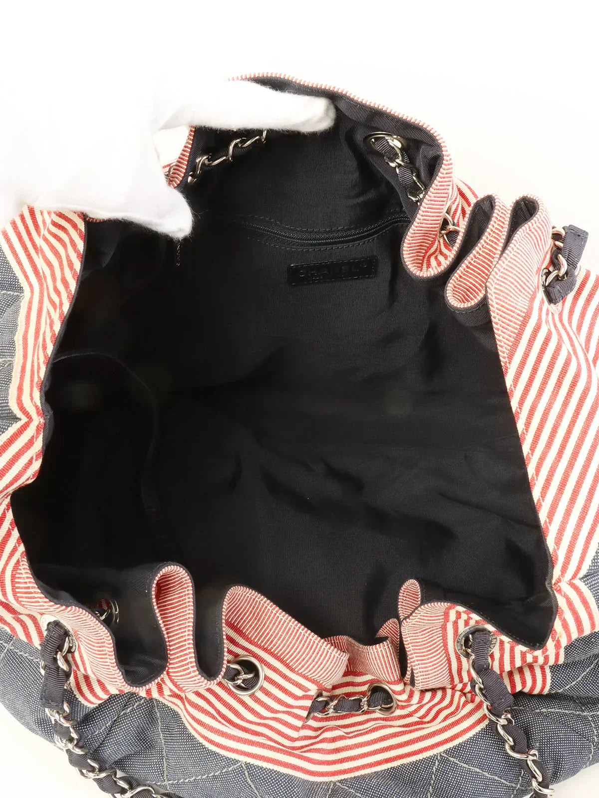 CHANEL Around 2009 Made Denim Cc Mark Stitch Tote Bag Indigo/Red