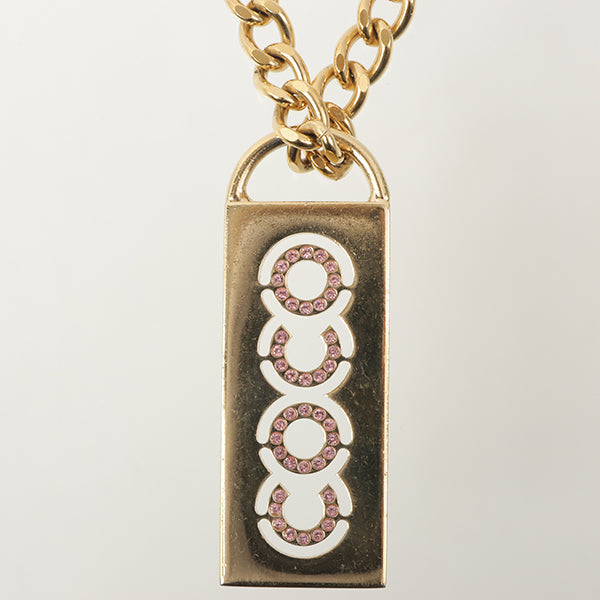 Chanel 2002 Made Rhinestone Cc Plate Chain Necklace Soft Pink