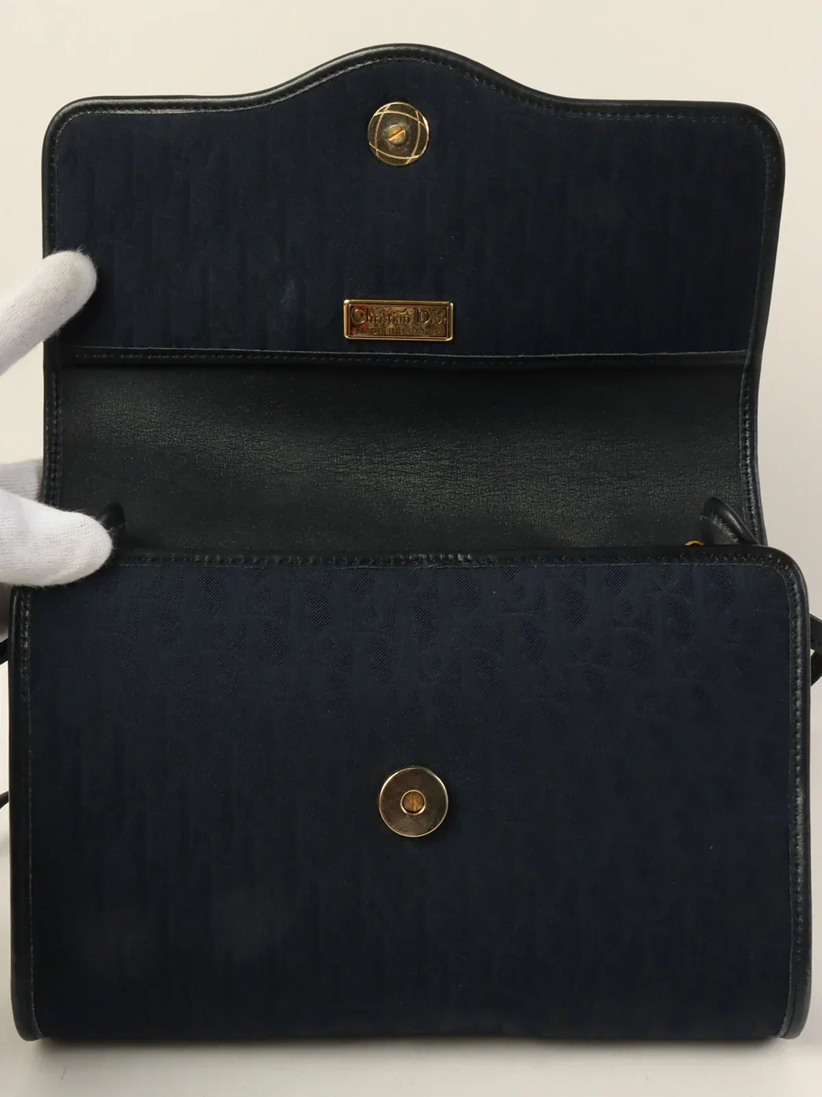 DIOR Trotter Pattern Round Logo Plate Shoulder Bag Navy