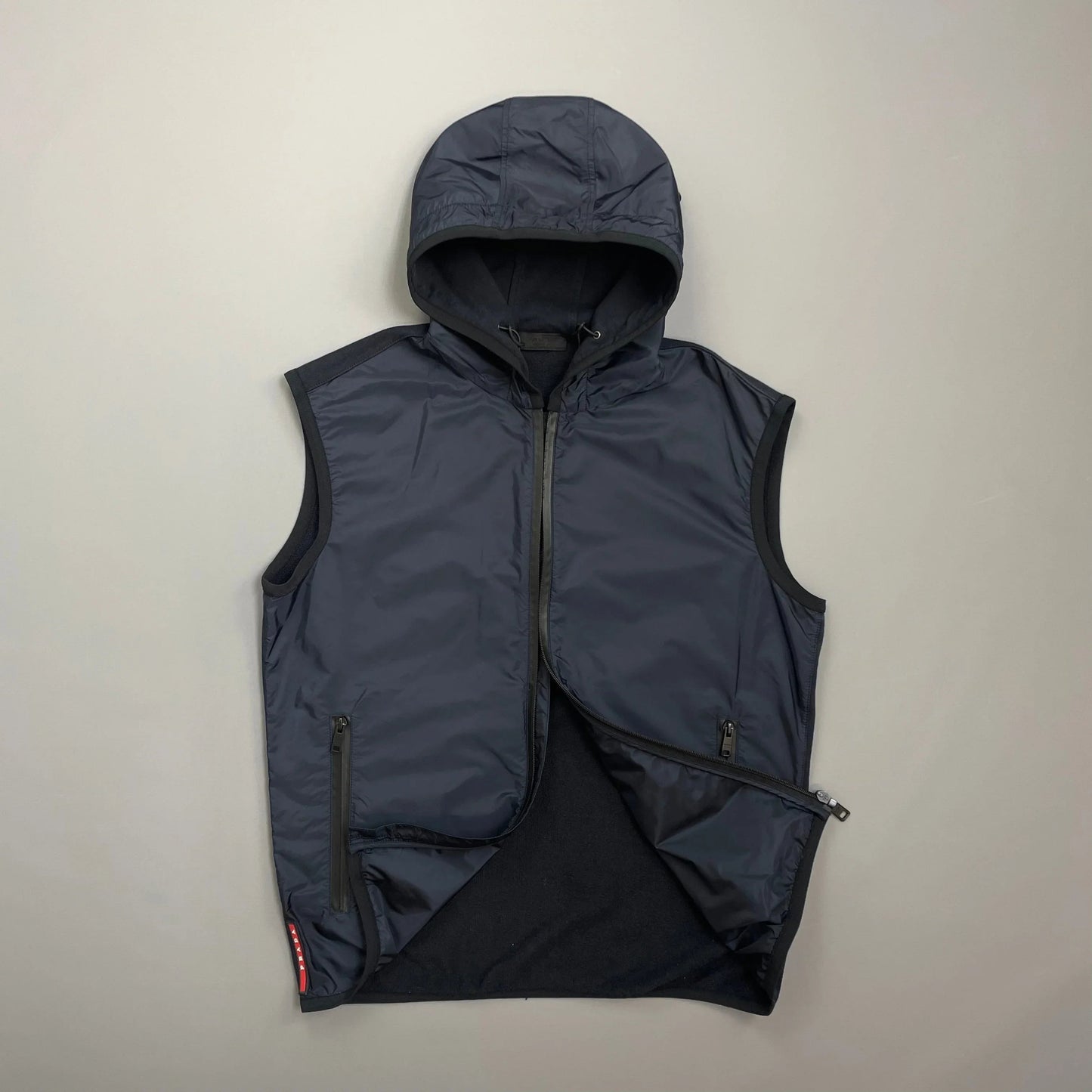 Prada Sport Navy 2018 Nylon Panelled Hooded Gilet Vest