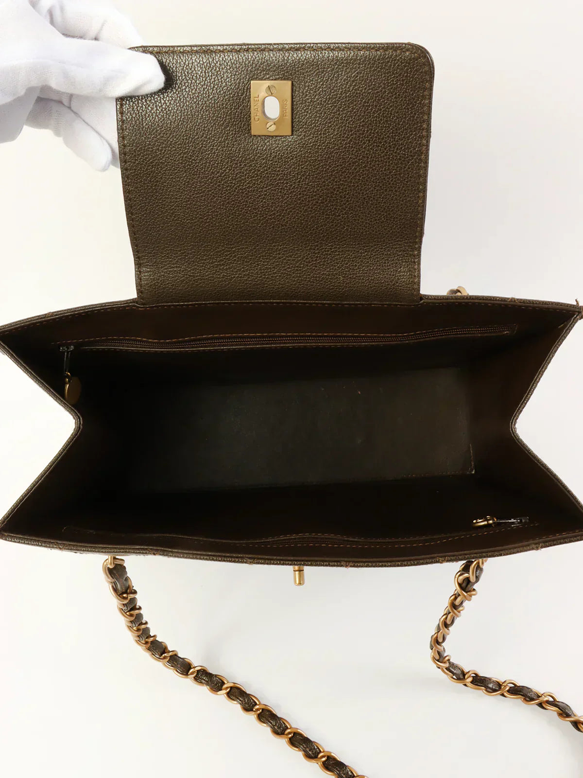 CHANEL Around 1998 Made Caviar Skin Turn-Lock Tote Bag Brown