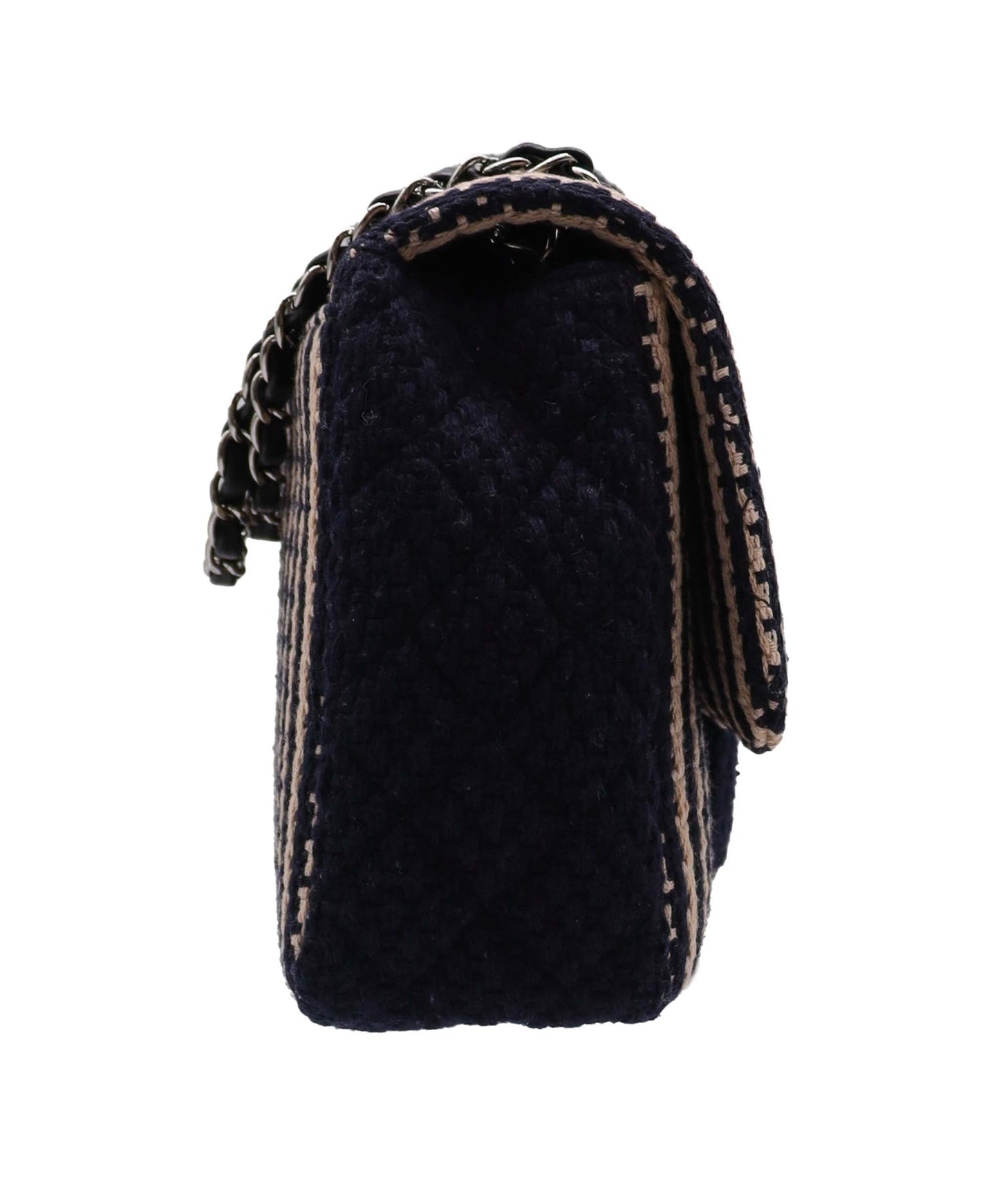 CHANEL Coco Logos Wool Chain Shoulder Beige/Navy DXBS3469