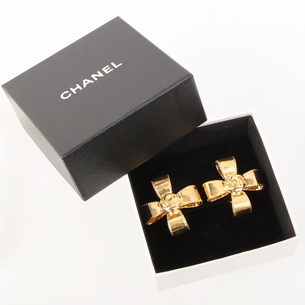 Chanel 1997 Made Cc Mark Ribbon Motif Earrings