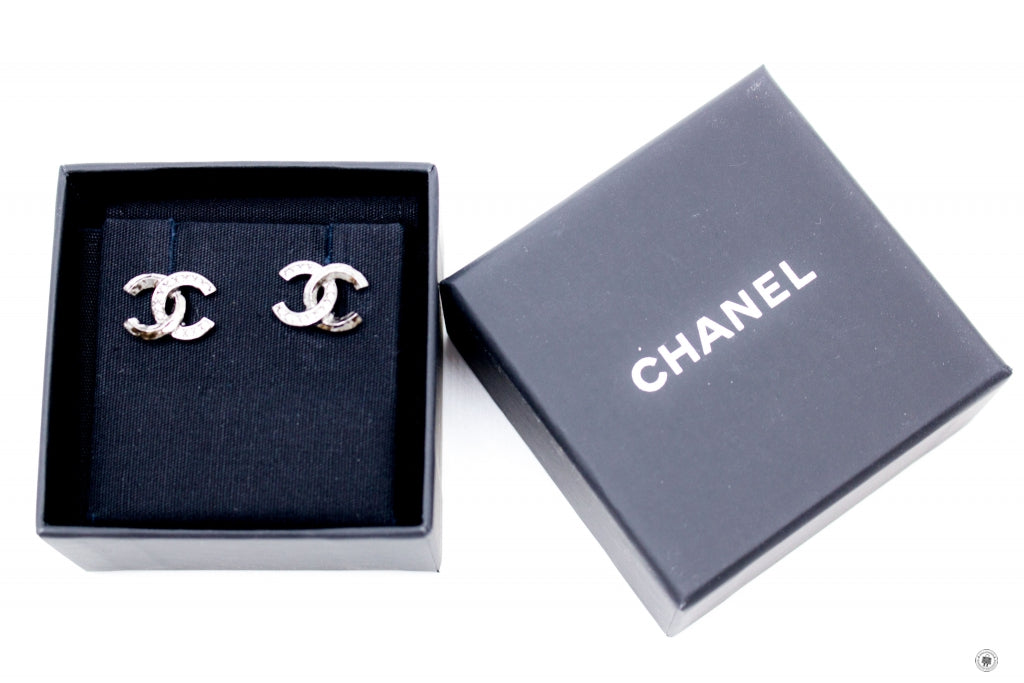 Chanel AB B CC Logo With Crystals Gunmetal / NF Metal Earrings Bkhw