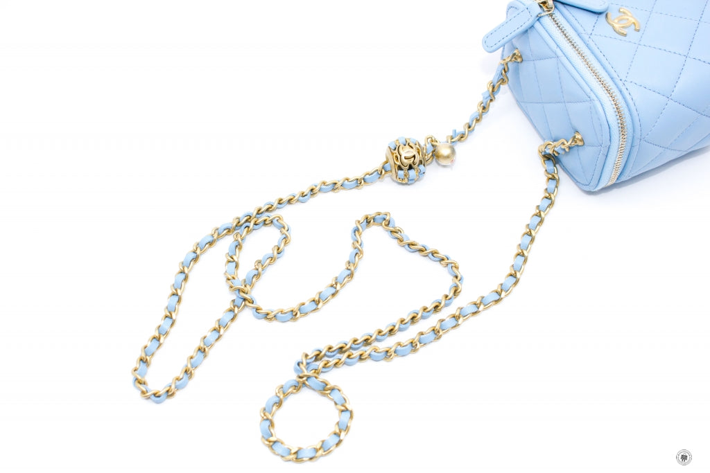 Chanel AP1447B08034 Small Vanity With Chain Light Blue NH626 Lambskin Shoulder Bags Gbhw