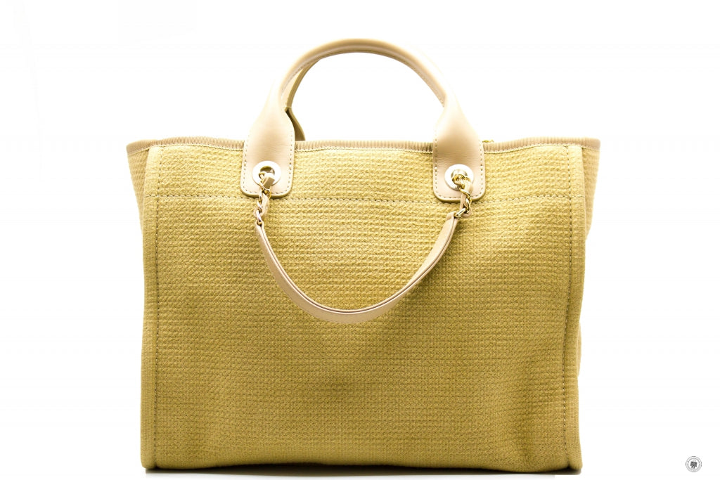 Chanel AS3351 B08435 NI687 Deauville Medium Shopping Bag Beige NI687 Fabric Tote Bag Pbhw