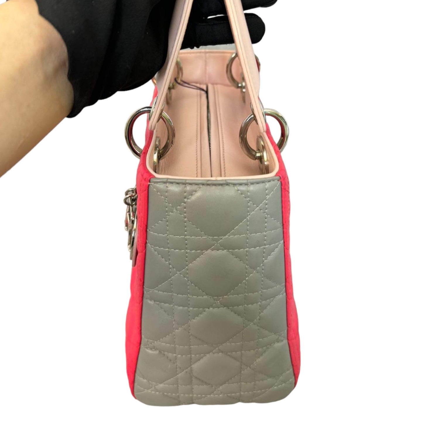 Lady Dior Tri-Color Medium Lambskin Pink Light Pink and Grey SHW
